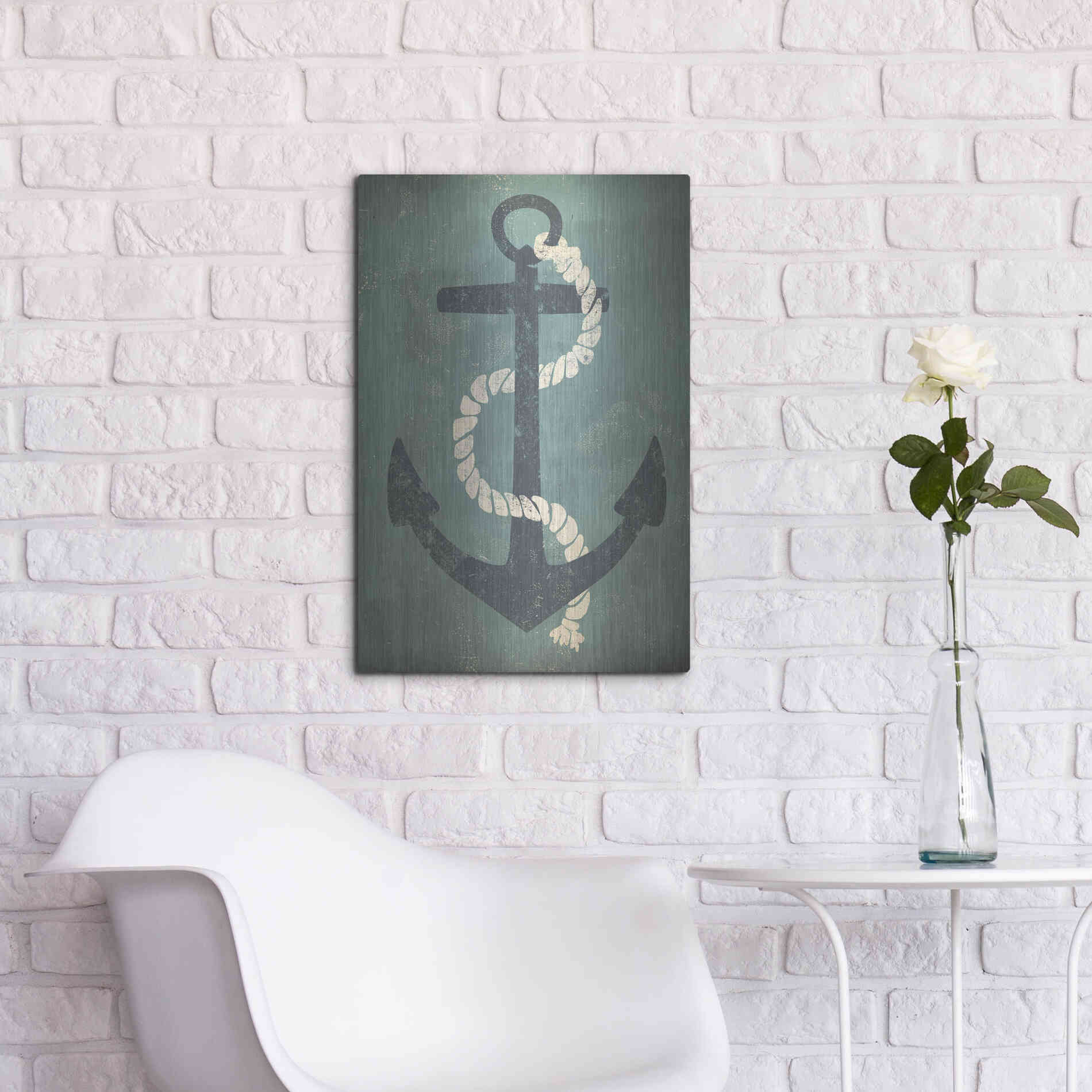 Luxe Metal Art 'Nautical Anchor Vertical Blue' by Ryan Fowler, Metal Wall Art,16x24
