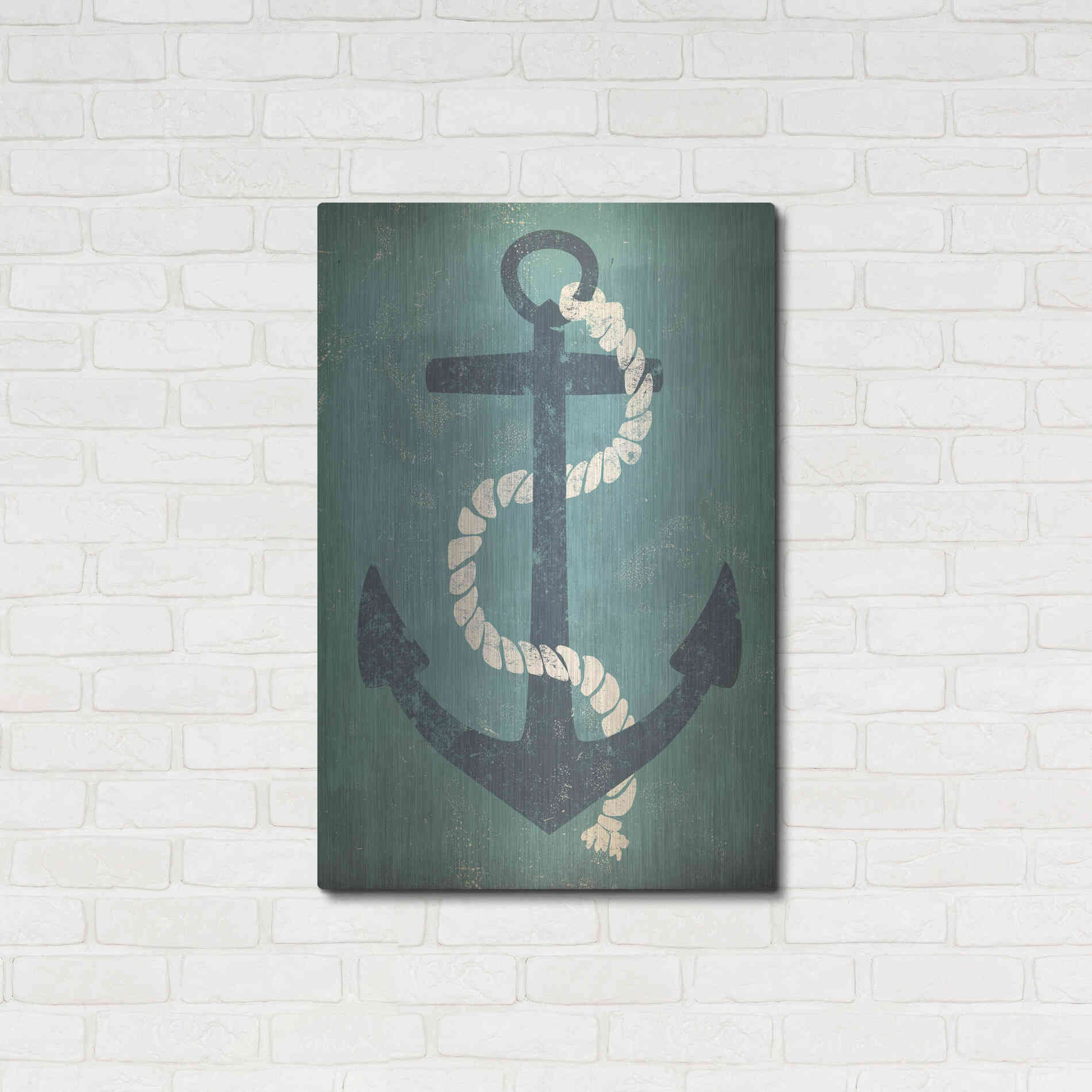 Luxe Metal Art 'Nautical Anchor Vertical Blue' by Ryan Fowler, Metal Wall Art,24x36