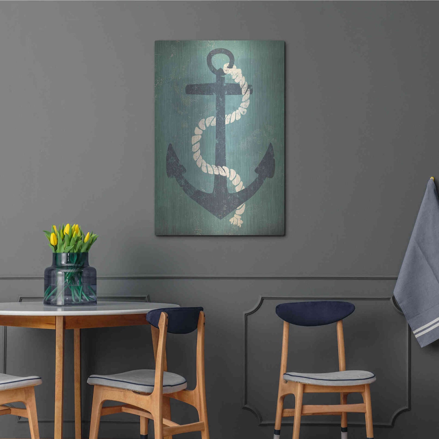Luxe Metal Art 'Nautical Anchor Vertical Blue' by Ryan Fowler, Metal Wall Art,24x36