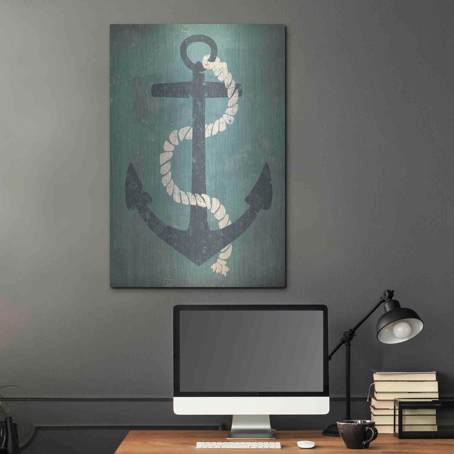 Luxe Metal Art 'Nautical Anchor Vertical Blue' by Ryan Fowler, Metal Wall Art,24x36