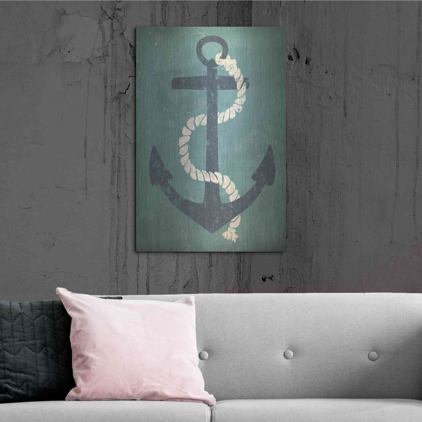Luxe Metal Art 'Nautical Anchor Vertical Blue' by Ryan Fowler, Metal Wall Art,24x36