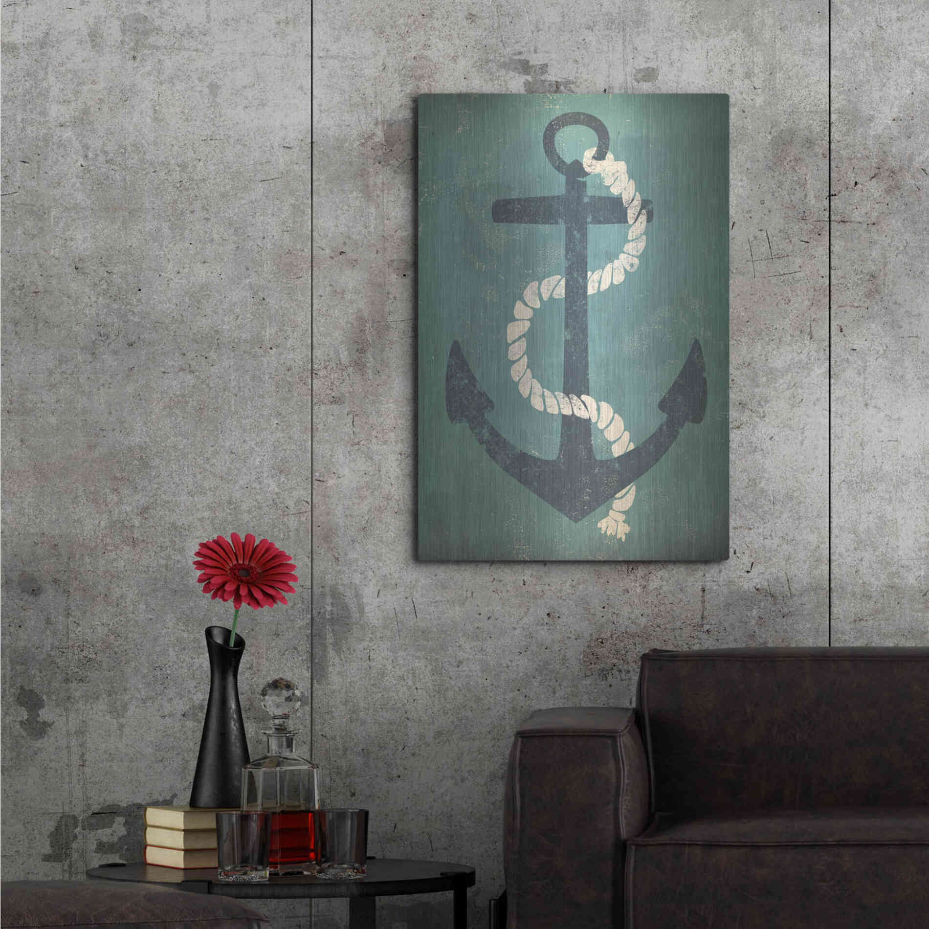 Luxe Metal Art 'Nautical Anchor Vertical Blue' by Ryan Fowler, Metal Wall Art,24x36