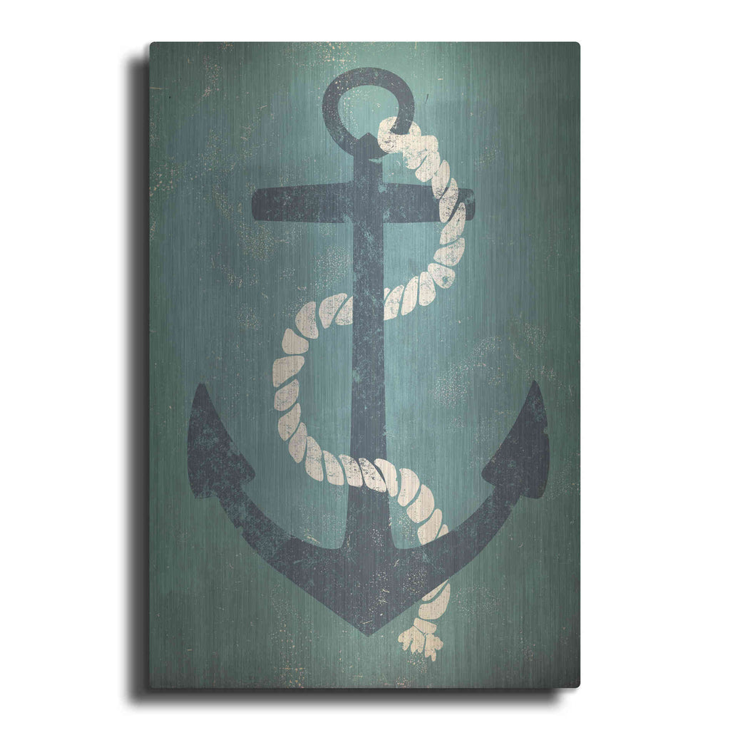 Luxe Metal Art 'Nautical Anchor Vertical Blue' by Ryan Fowler, Metal Wall Art