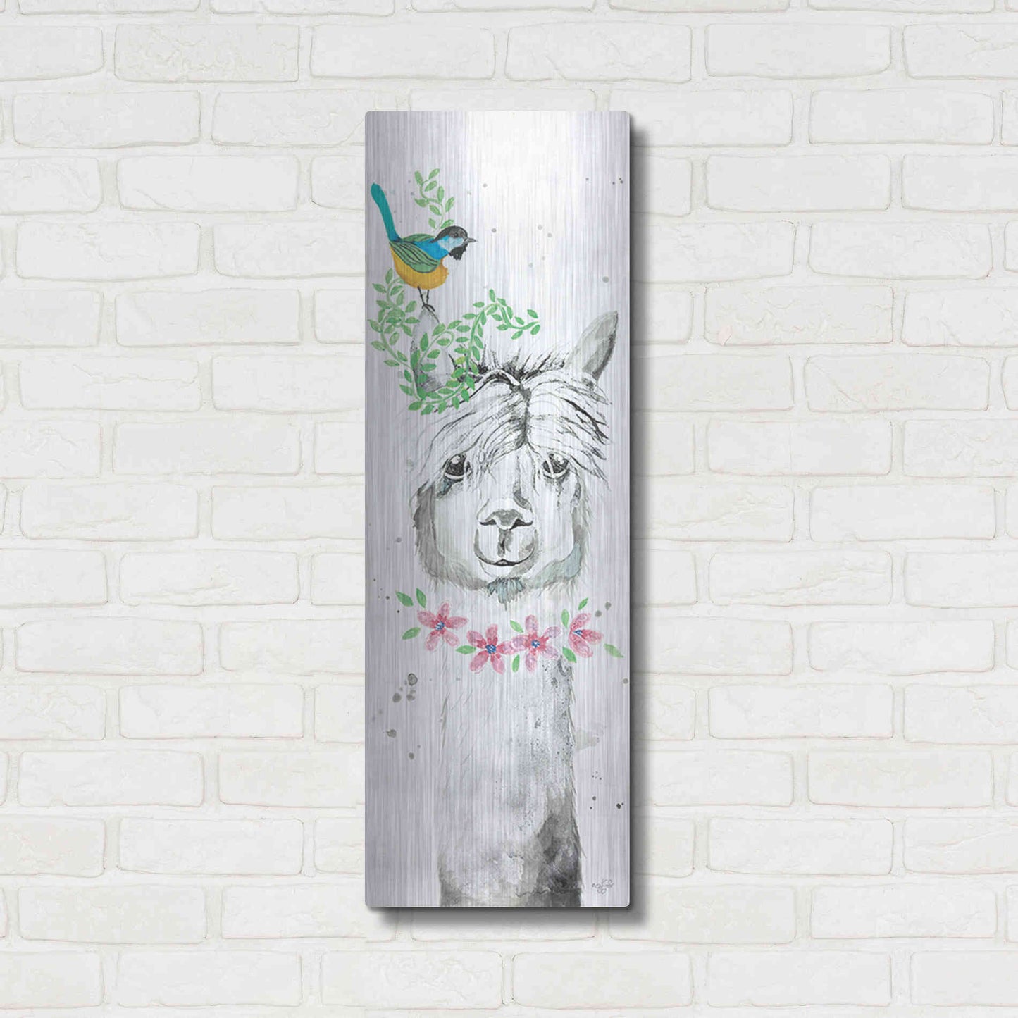 Luxe Metal Art 'Twinkle the Alpaca' by Diane Fifer, Metal Wall Art,12x36