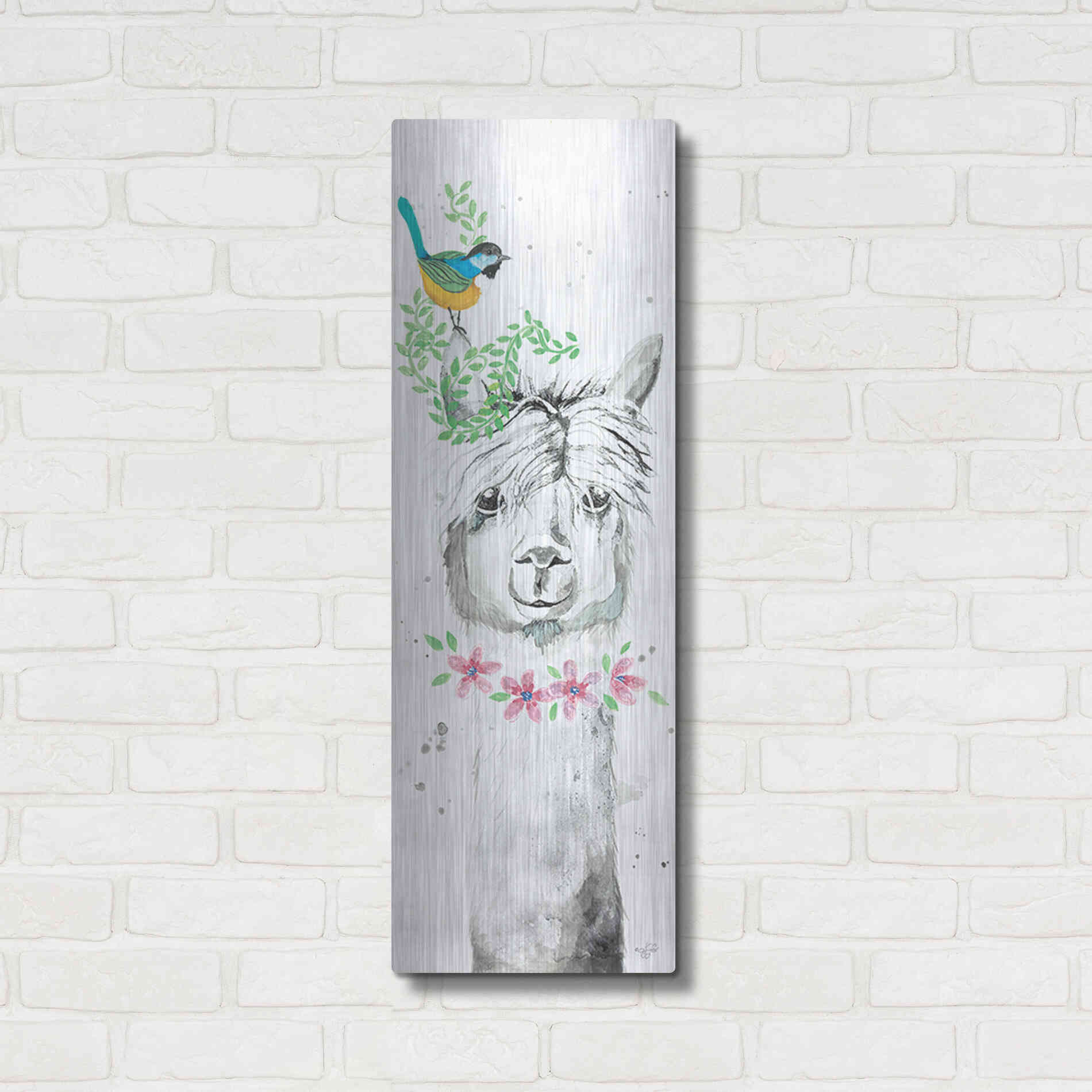Luxe Metal Art 'Twinkle the Alpaca' by Diane Fifer, Metal Wall Art,12x36
