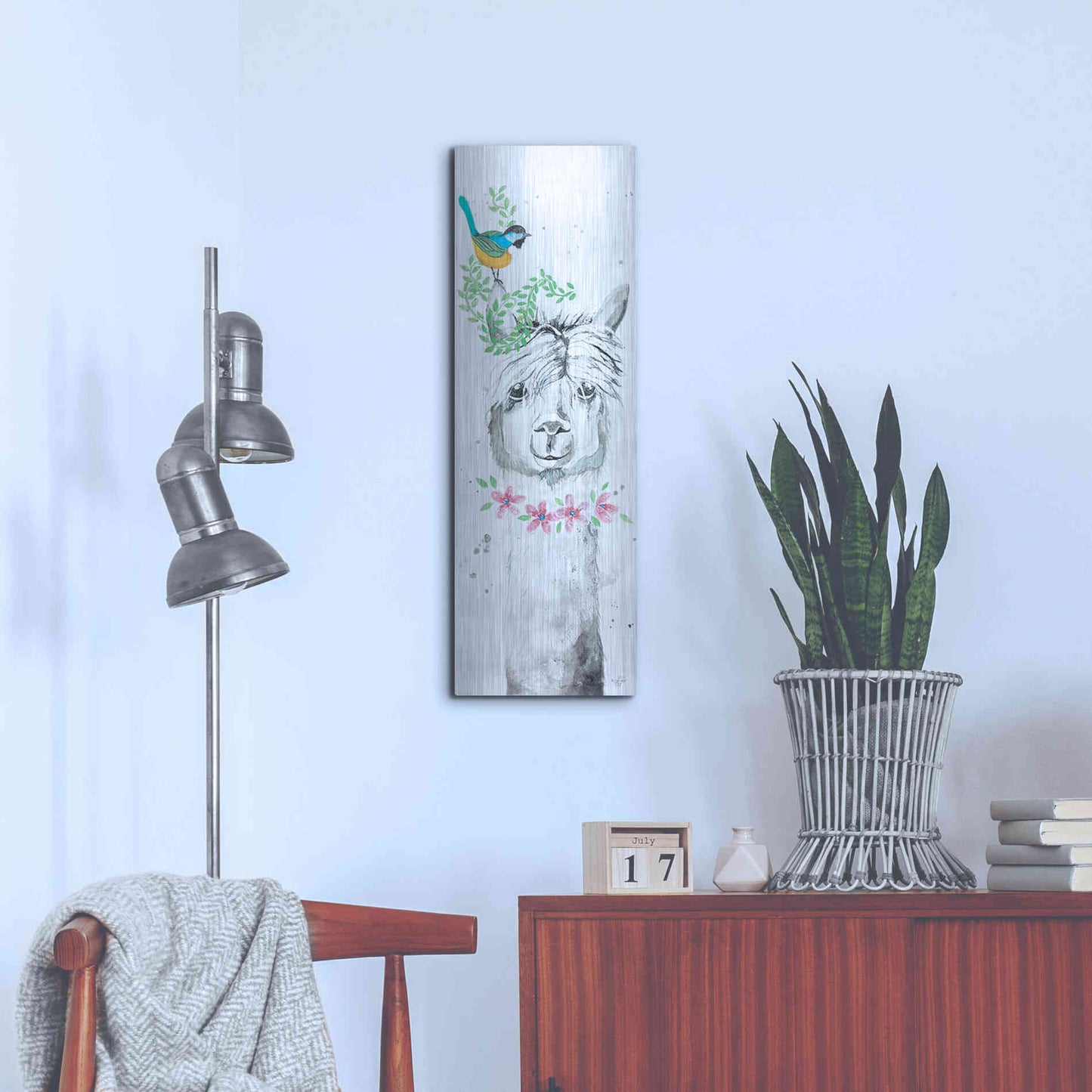 Luxe Metal Art 'Twinkle the Alpaca' by Diane Fifer, Metal Wall Art,12x36