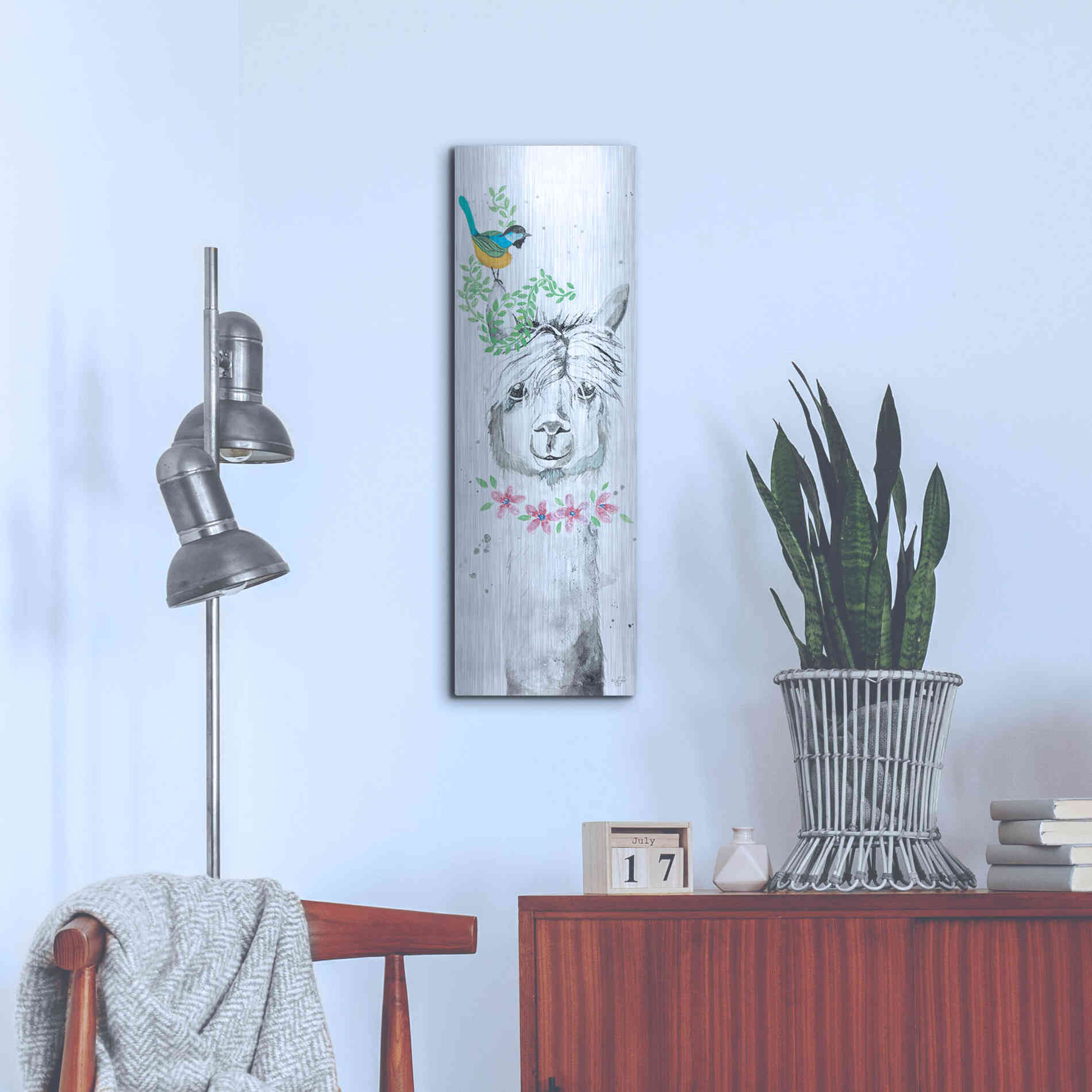 Luxe Metal Art 'Twinkle the Alpaca' by Diane Fifer, Metal Wall Art,12x36