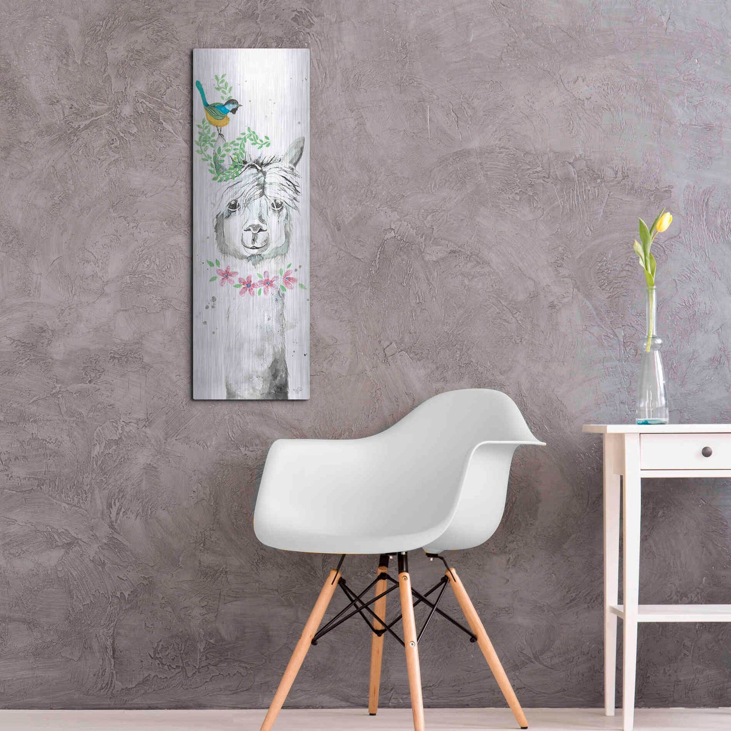 Luxe Metal Art 'Twinkle the Alpaca' by Diane Fifer, Metal Wall Art,12x36