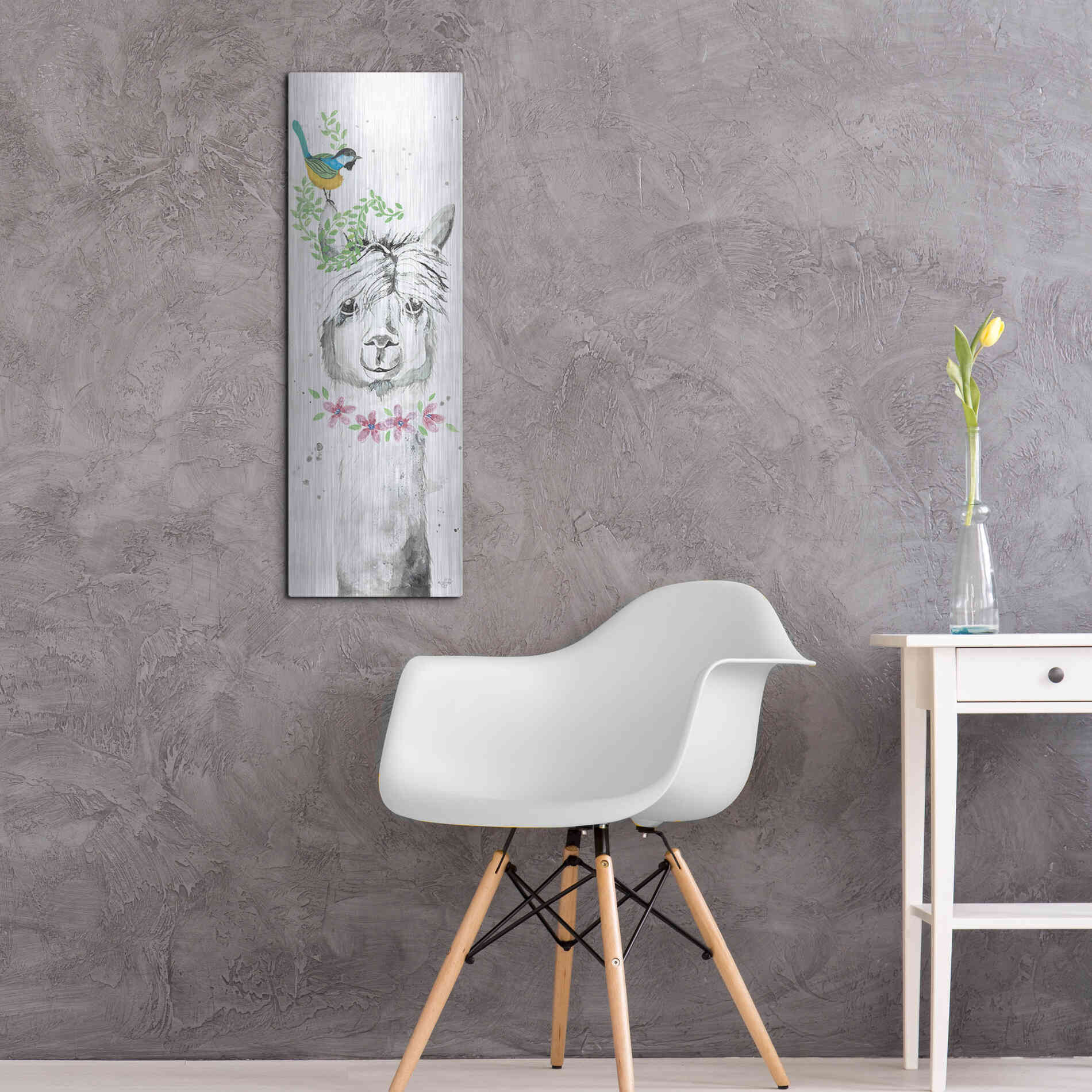 Luxe Metal Art 'Twinkle the Alpaca' by Diane Fifer, Metal Wall Art,12x36