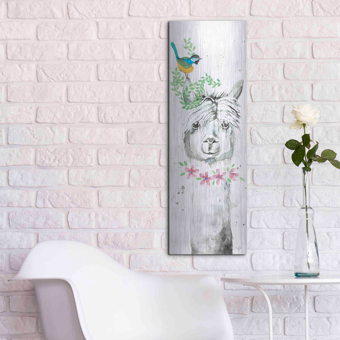 Luxe Metal Art 'Twinkle the Alpaca' by Diane Fifer, Metal Wall Art,12x36