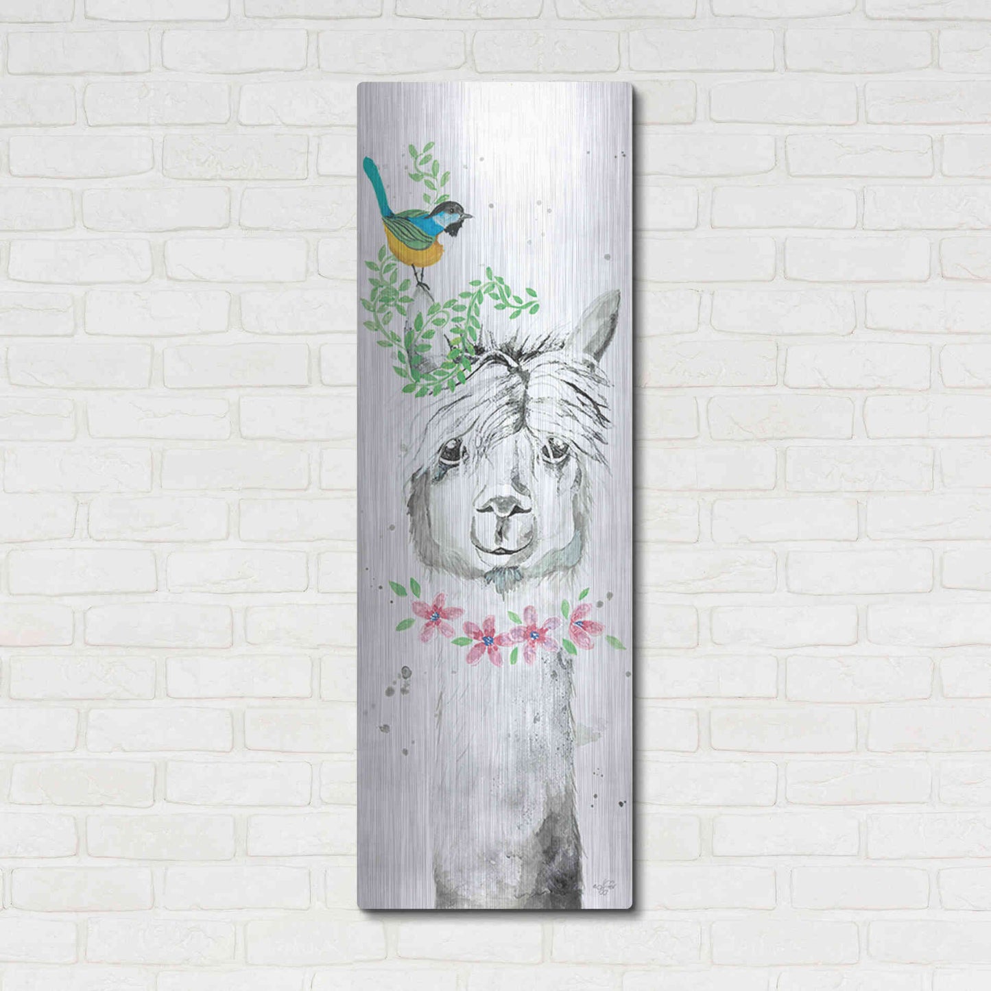 Luxe Metal Art 'Twinkle the Alpaca' by Diane Fifer, Metal Wall Art,16x48