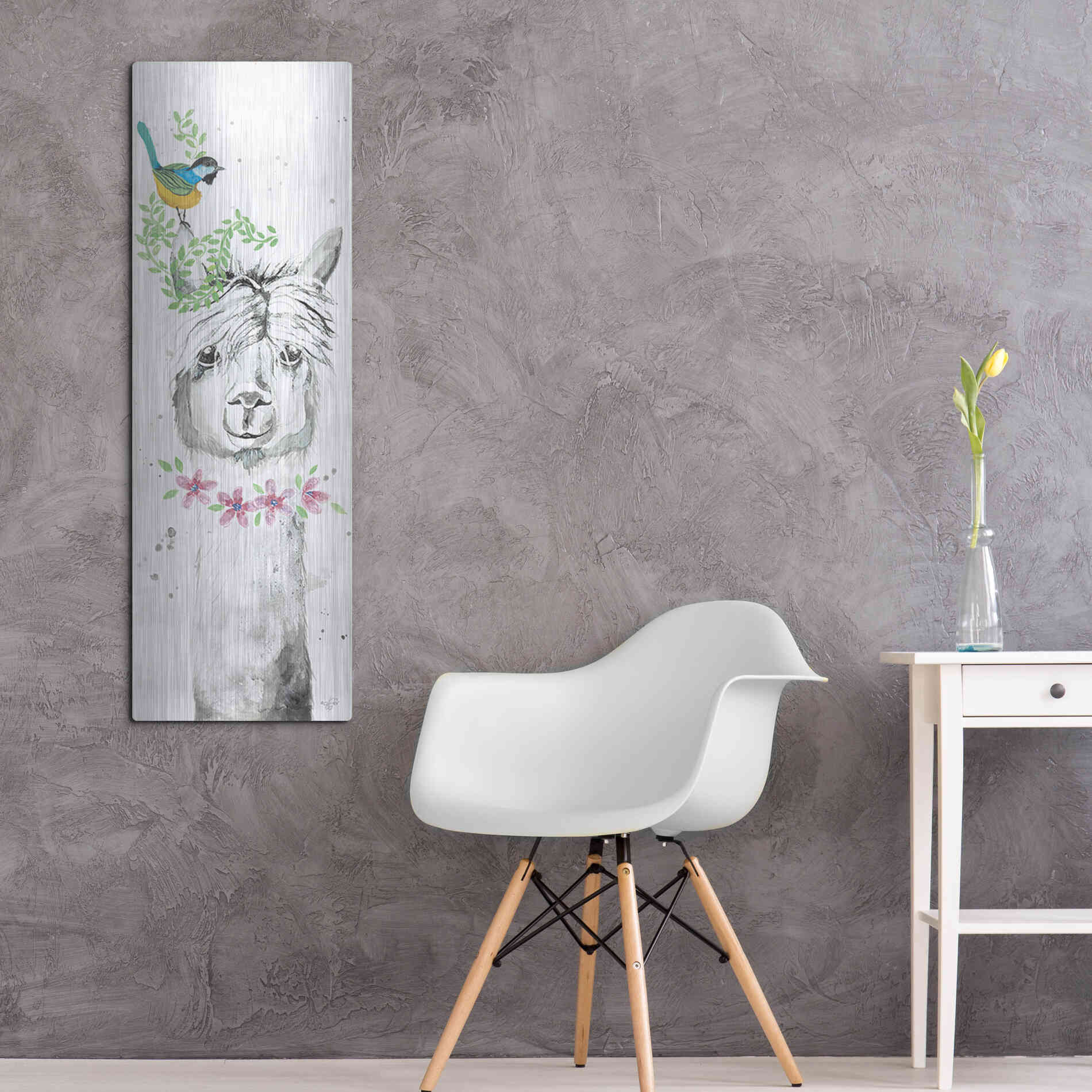 Luxe Metal Art 'Twinkle the Alpaca' by Diane Fifer, Metal Wall Art,16x48