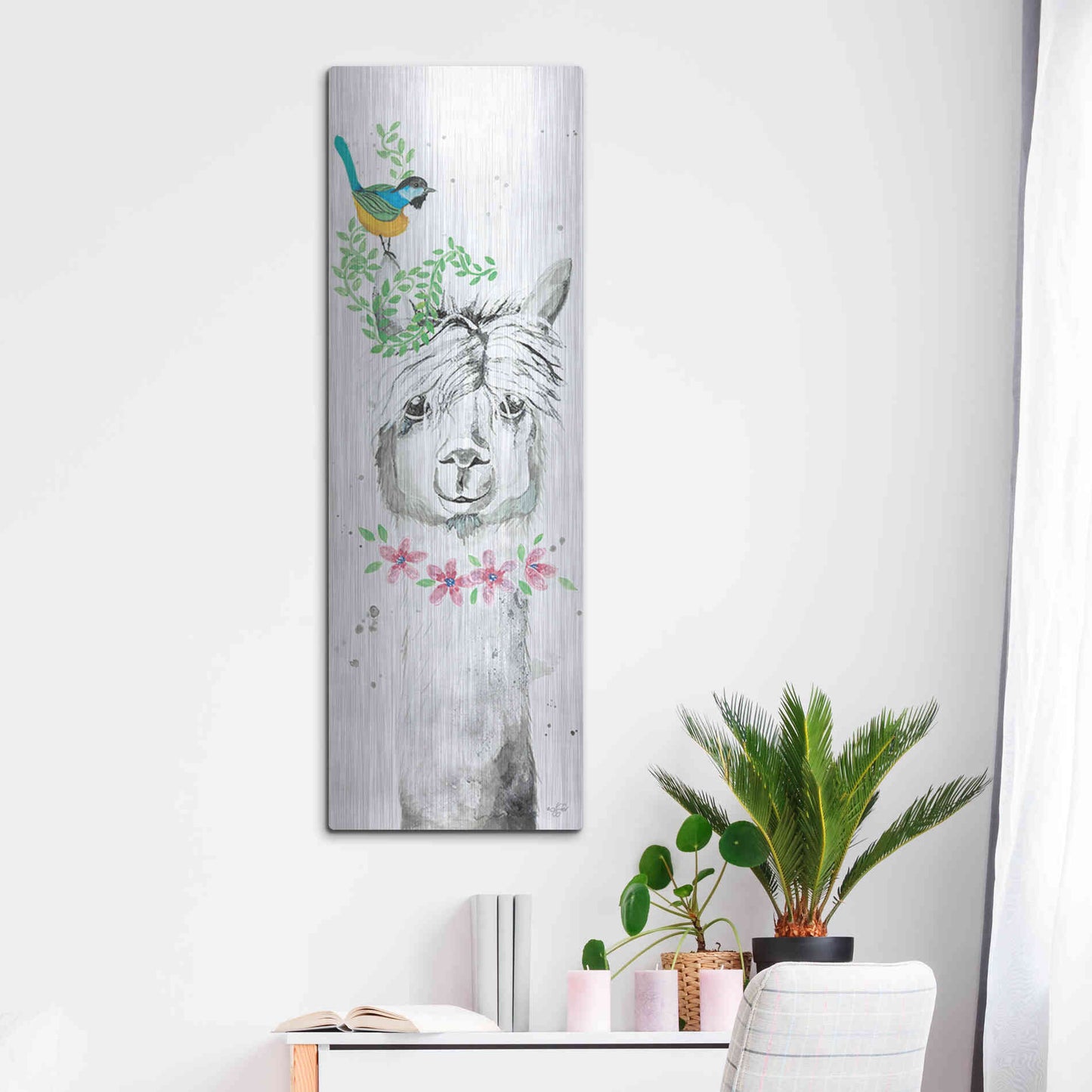 Luxe Metal Art 'Twinkle the Alpaca' by Diane Fifer, Metal Wall Art,16x48