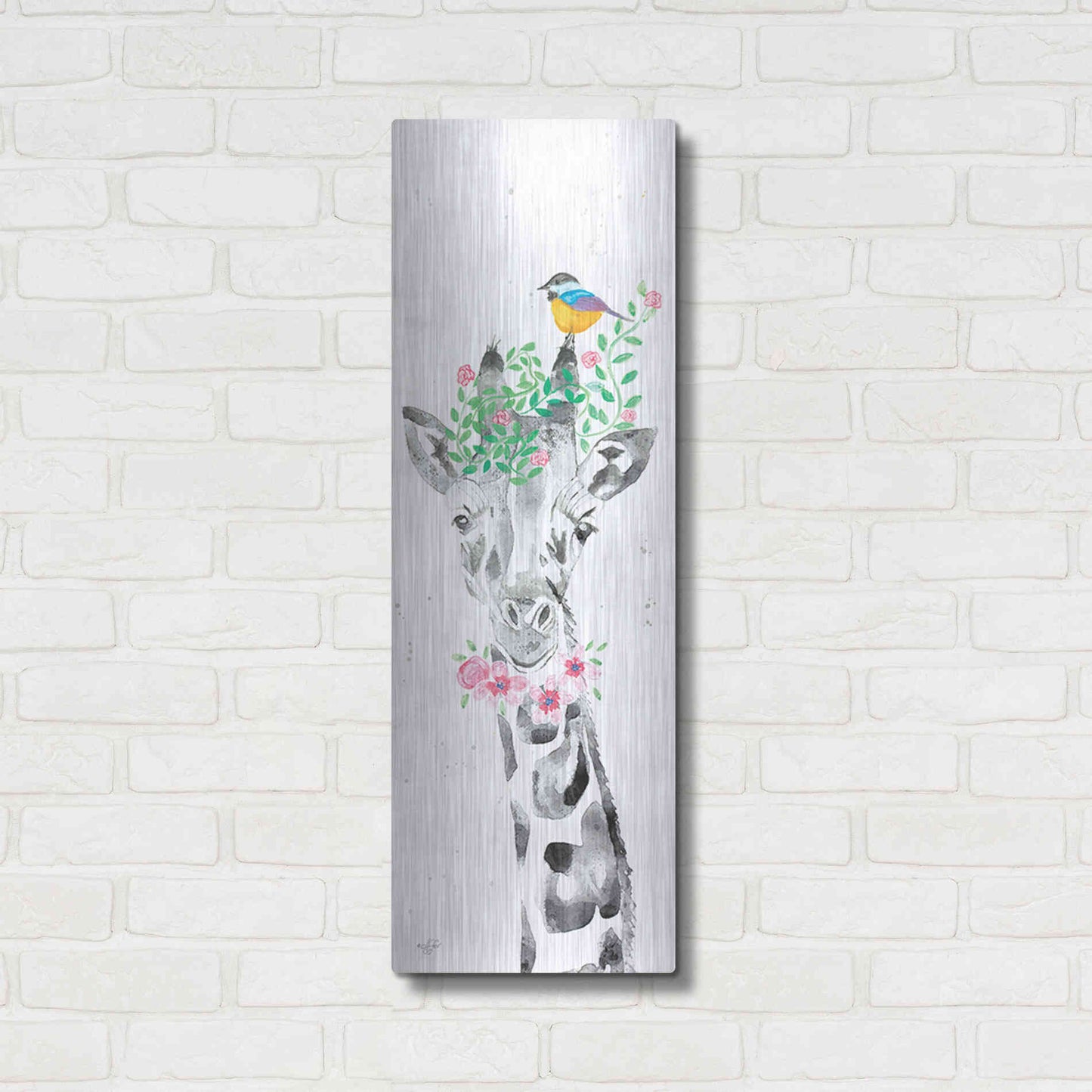 Luxe Metal Art 'Sparkle the Giraffe' by Diane Fifer, Metal Wall Art,12x36