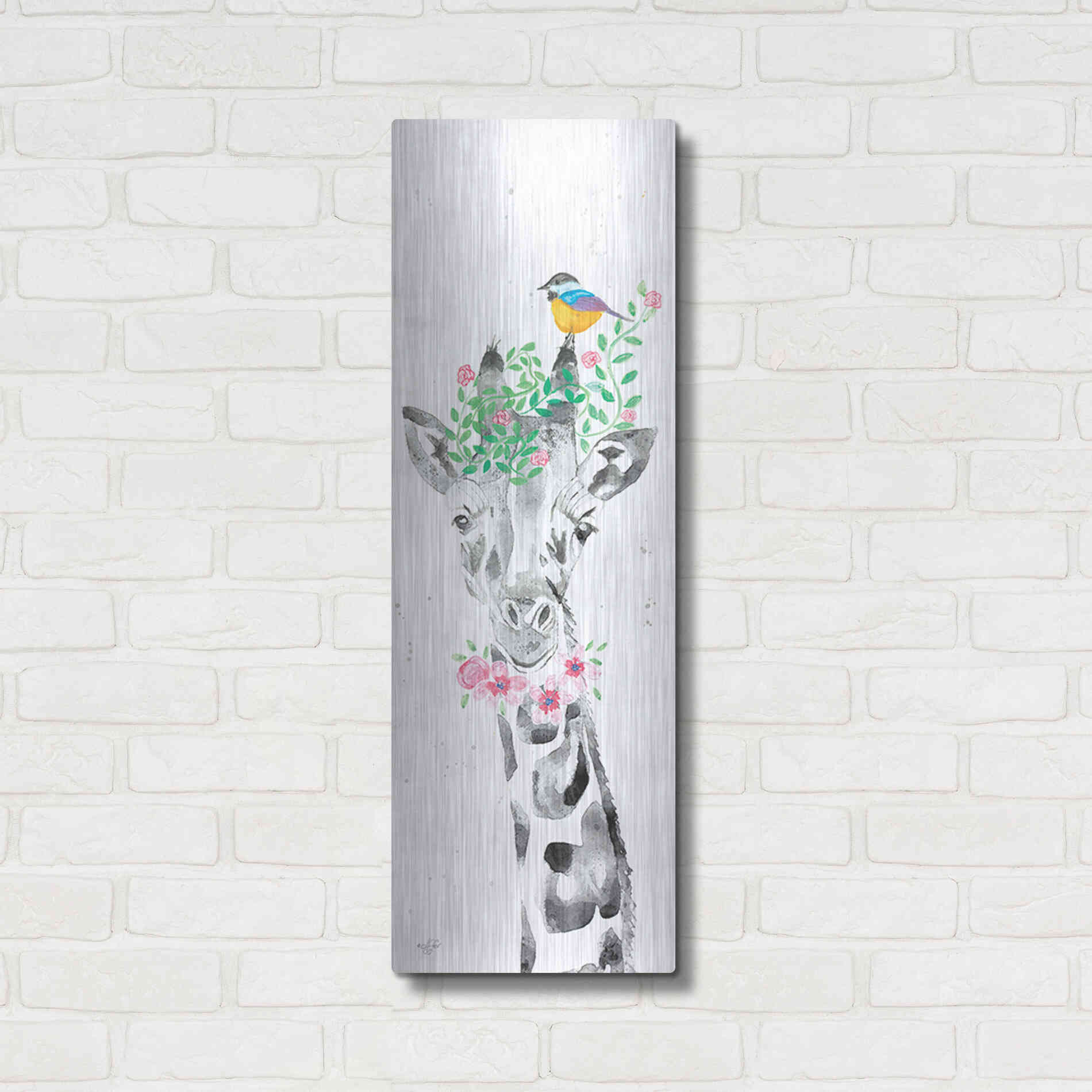 Luxe Metal Art 'Sparkle the Giraffe' by Diane Fifer, Metal Wall Art,12x36