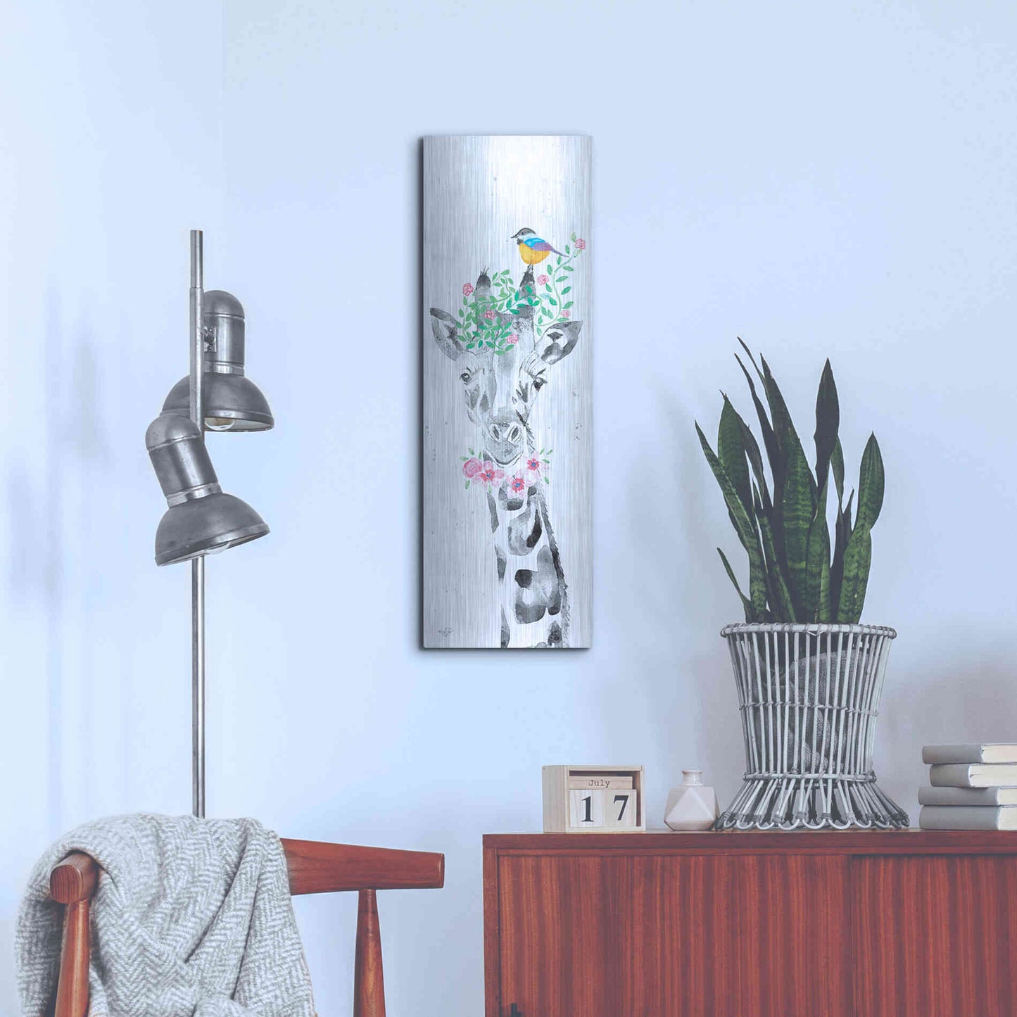 Luxe Metal Art 'Sparkle the Giraffe' by Diane Fifer, Metal Wall Art,12x36