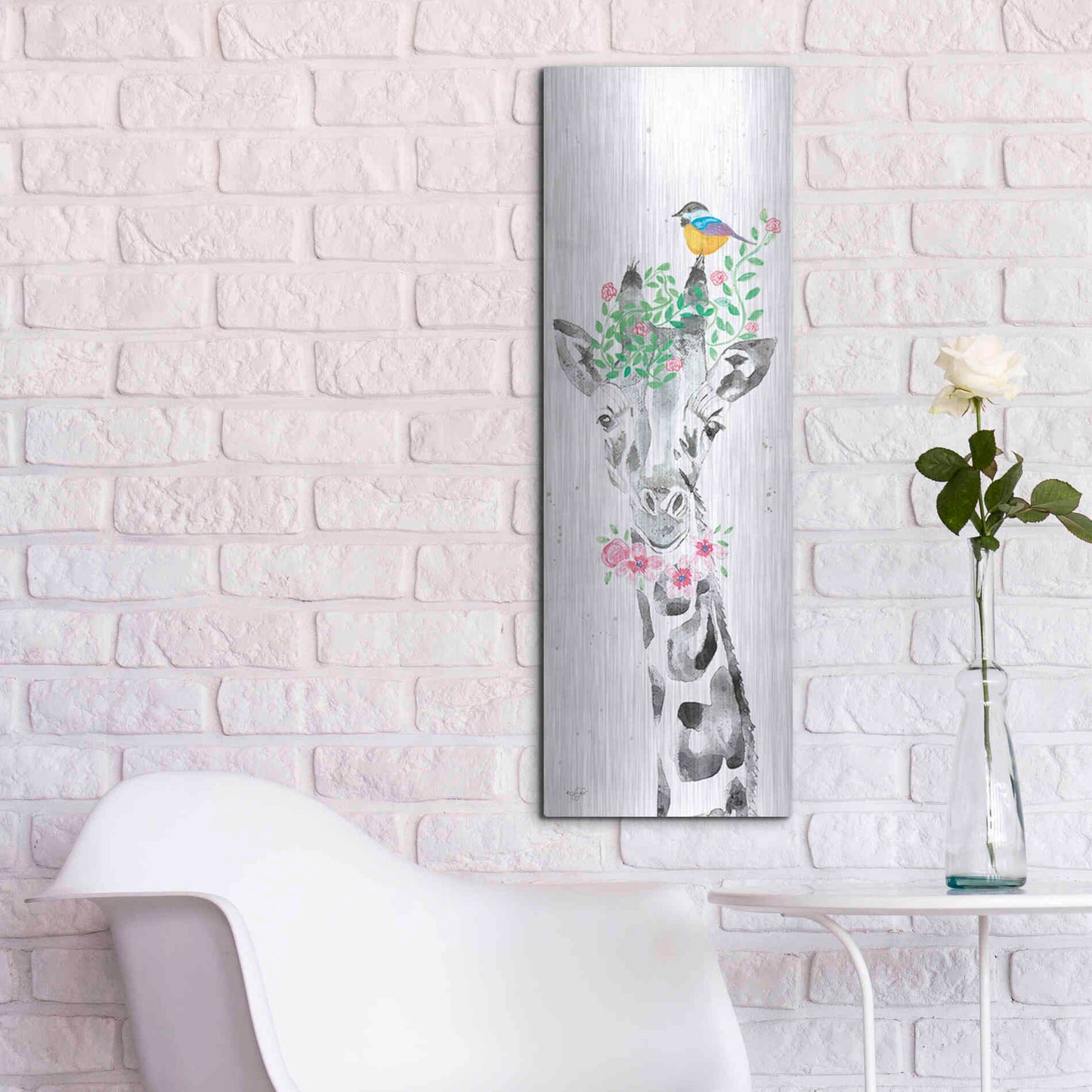 Luxe Metal Art 'Sparkle the Giraffe' by Diane Fifer, Metal Wall Art,12x36