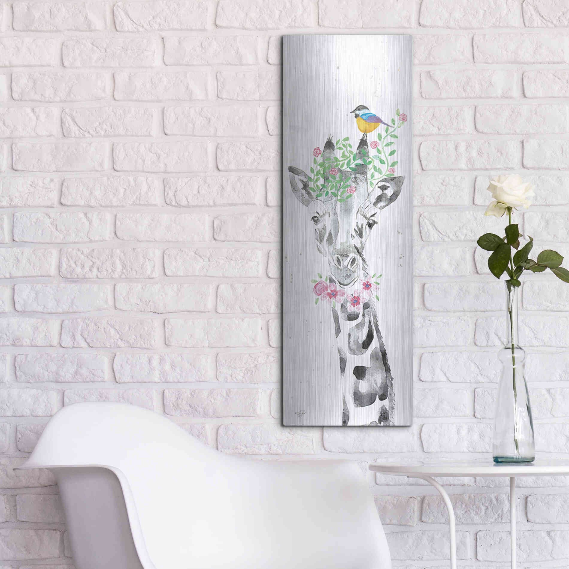 Luxe Metal Art 'Sparkle the Giraffe' by Diane Fifer, Metal Wall Art,12x36