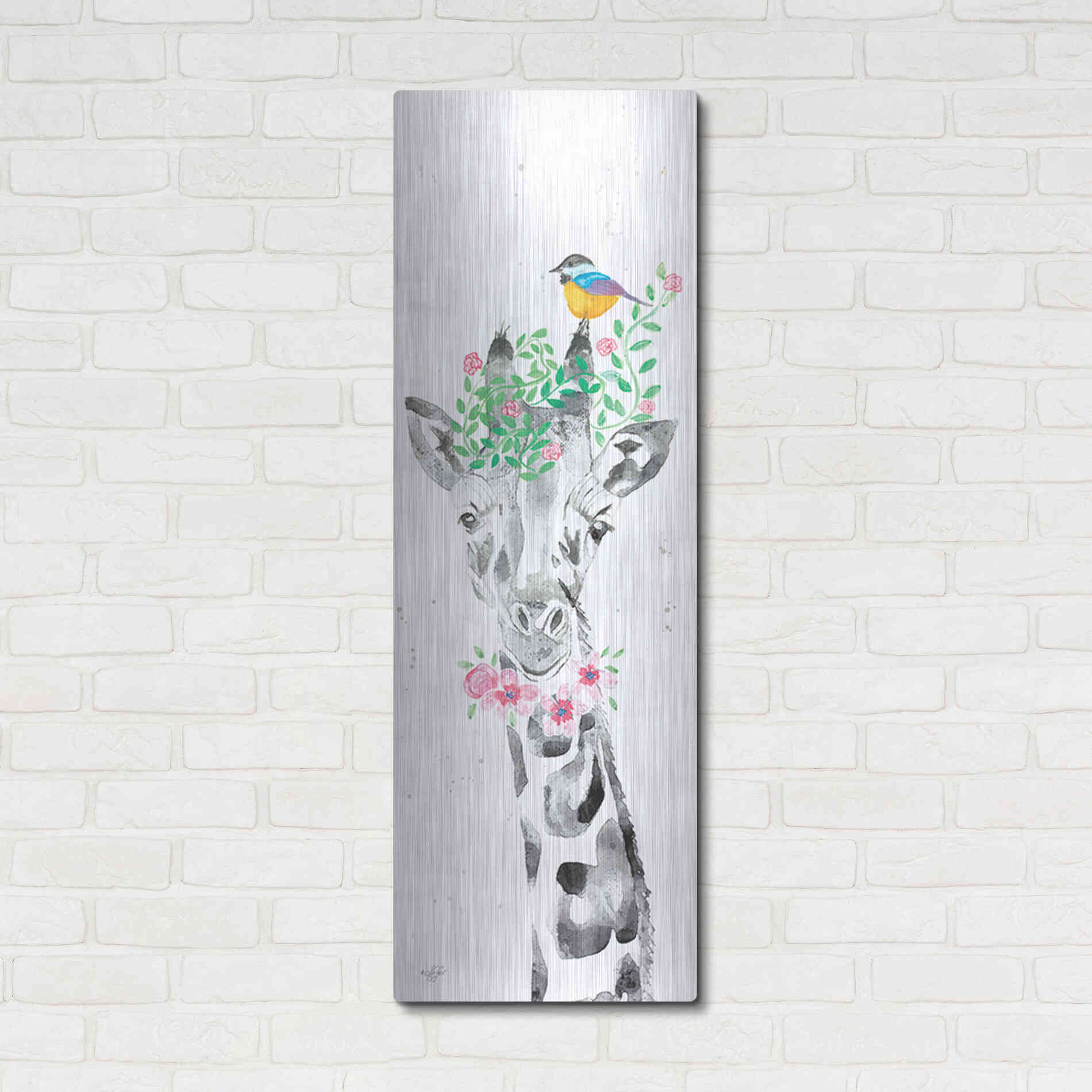Luxe Metal Art 'Sparkle the Giraffe' by Diane Fifer, Metal Wall Art,16x48