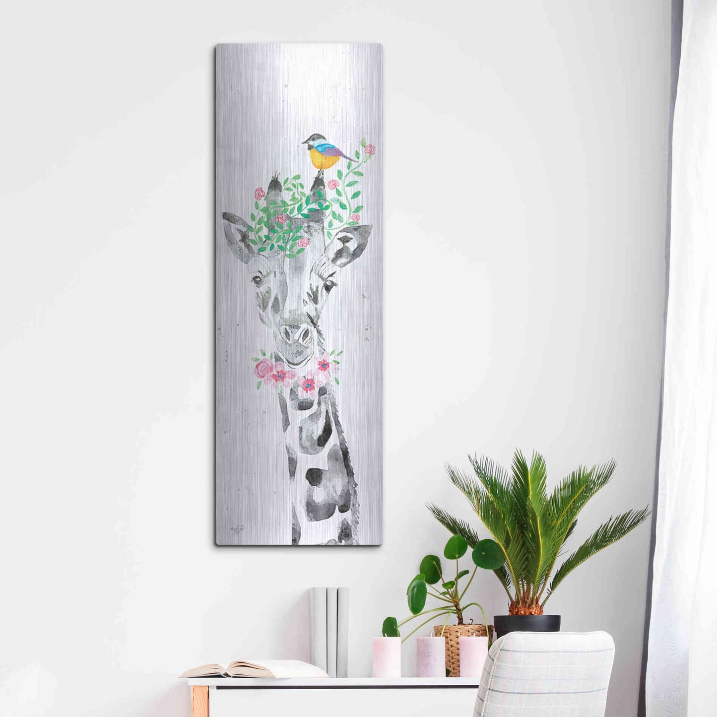 Luxe Metal Art 'Sparkle the Giraffe' by Diane Fifer, Metal Wall Art,16x48