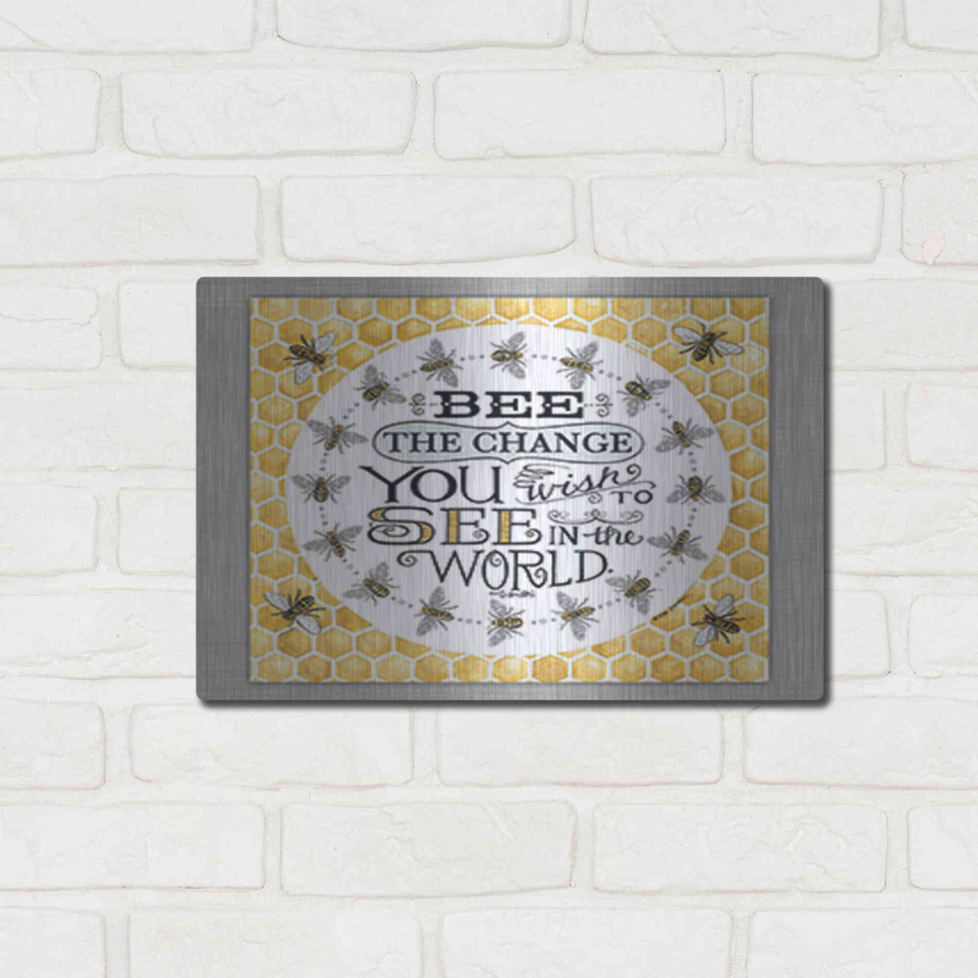 Luxe Metal Art 'Be the Change' by Deb Strain, Metal Wall Art,16x12