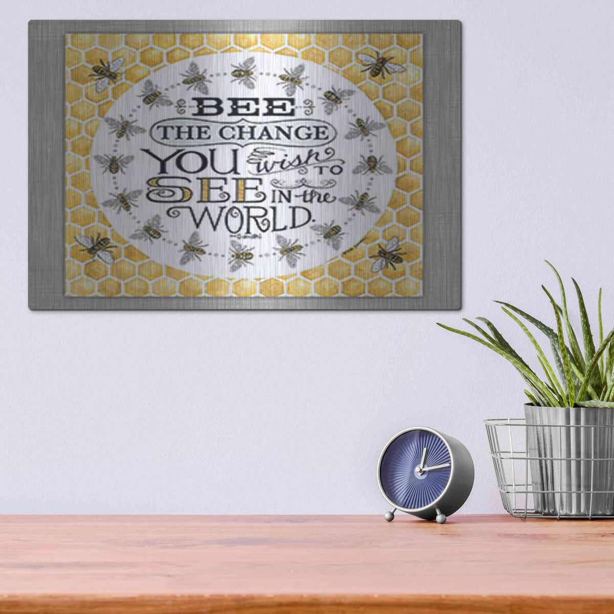 Luxe Metal Art 'Be the Change' by Deb Strain, Metal Wall Art,16x12