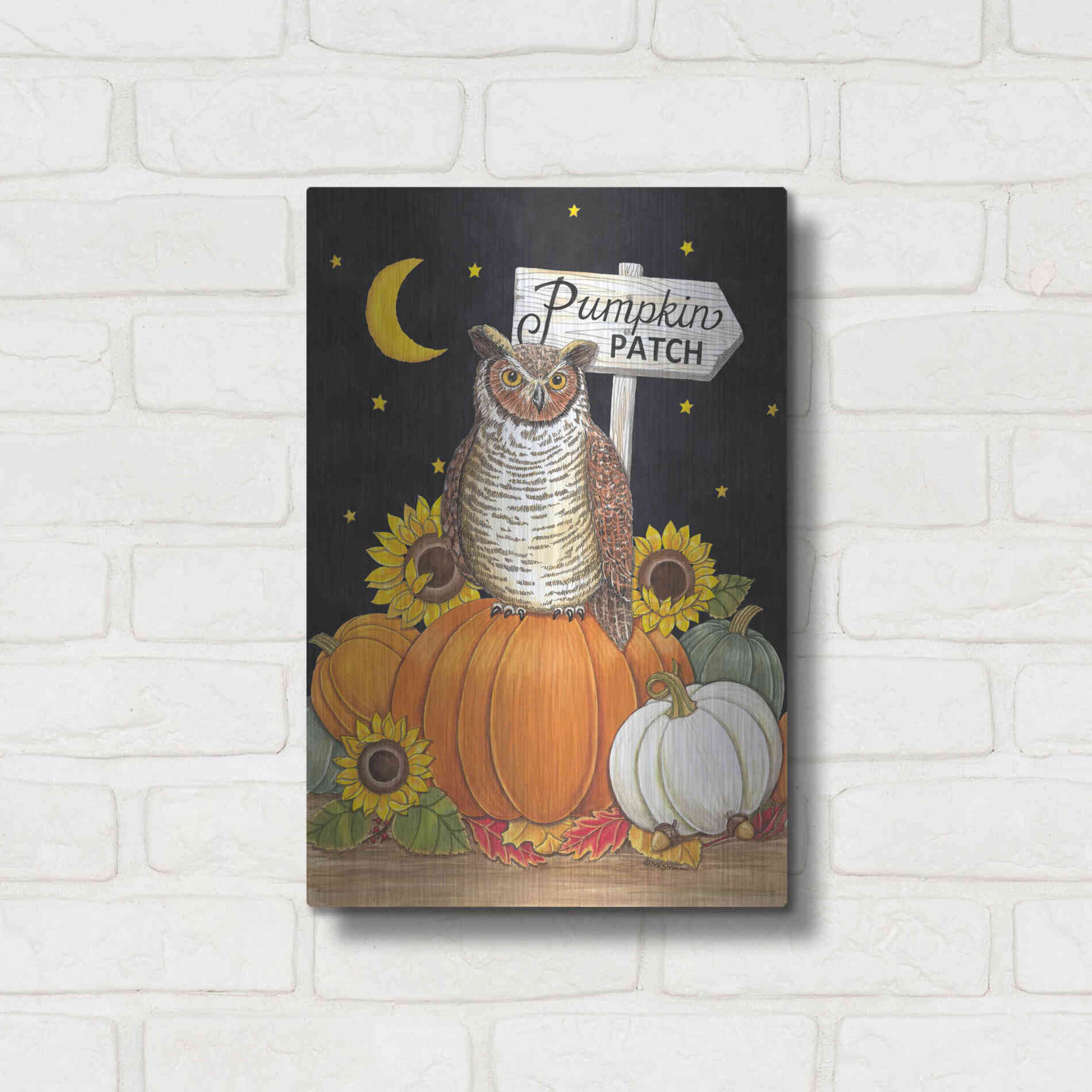 Luxe Metal Art 'Pumpkin Patch Owl' by Deb Strain, Metal Wall Art,12x16