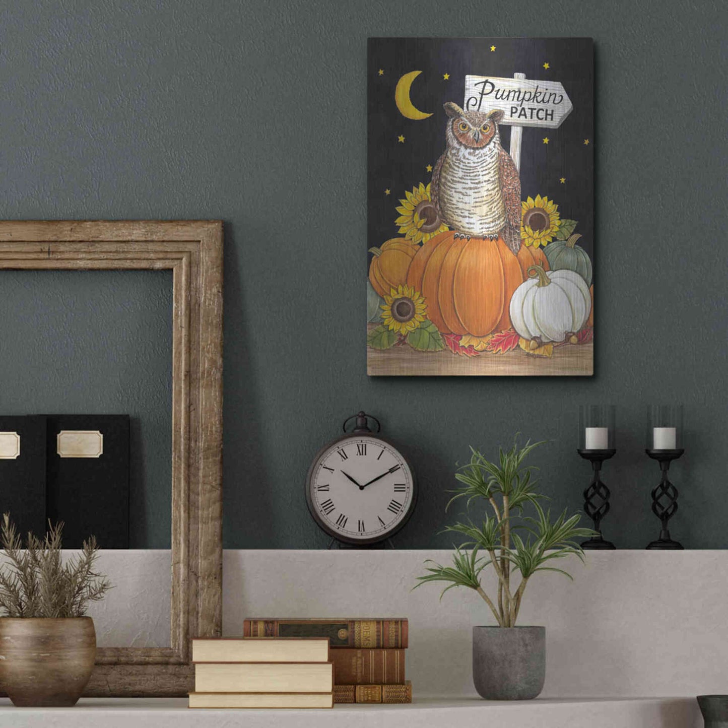 Luxe Metal Art 'Pumpkin Patch Owl' by Deb Strain, Metal Wall Art,12x16