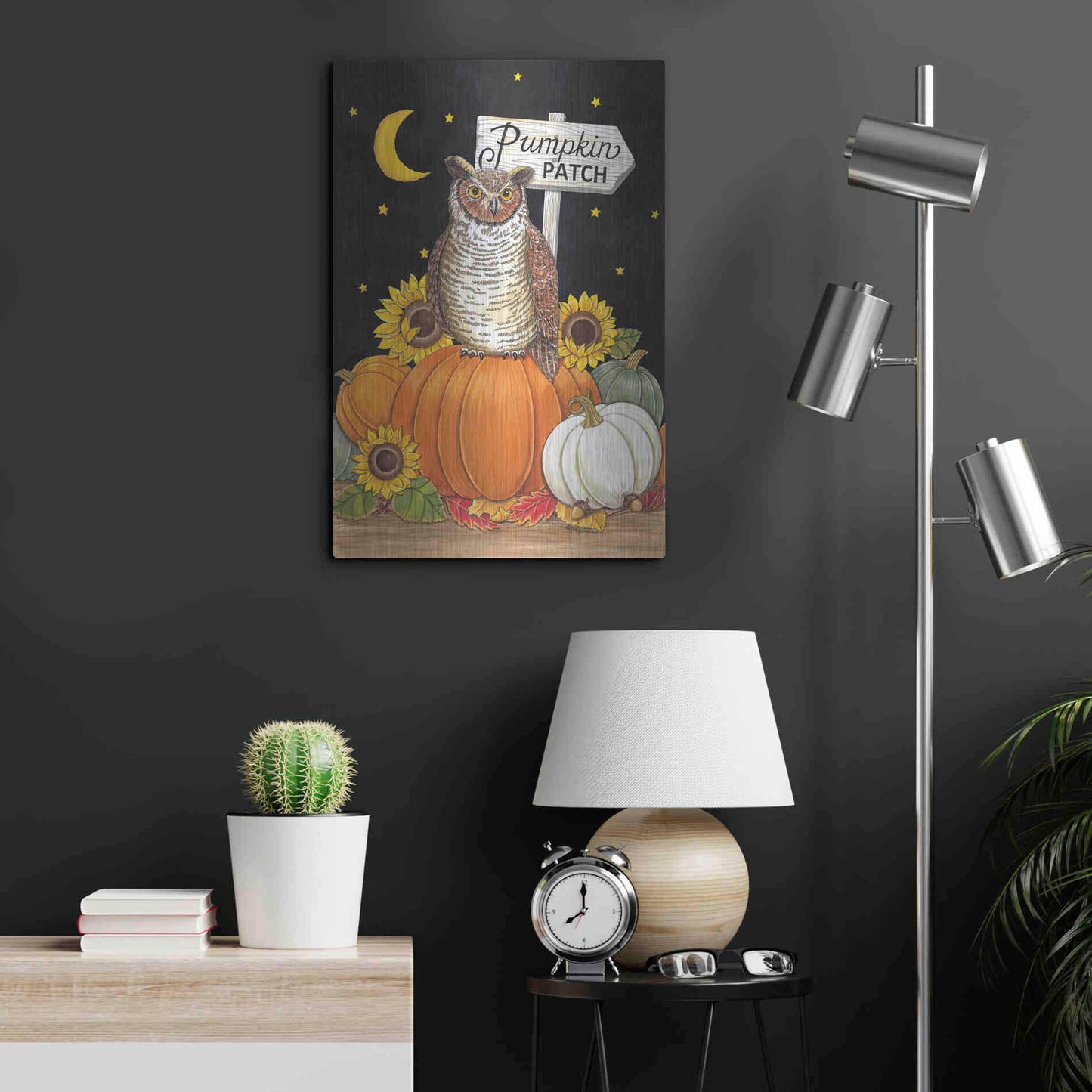 Luxe Metal Art 'Pumpkin Patch Owl' by Deb Strain, Metal Wall Art,16x24