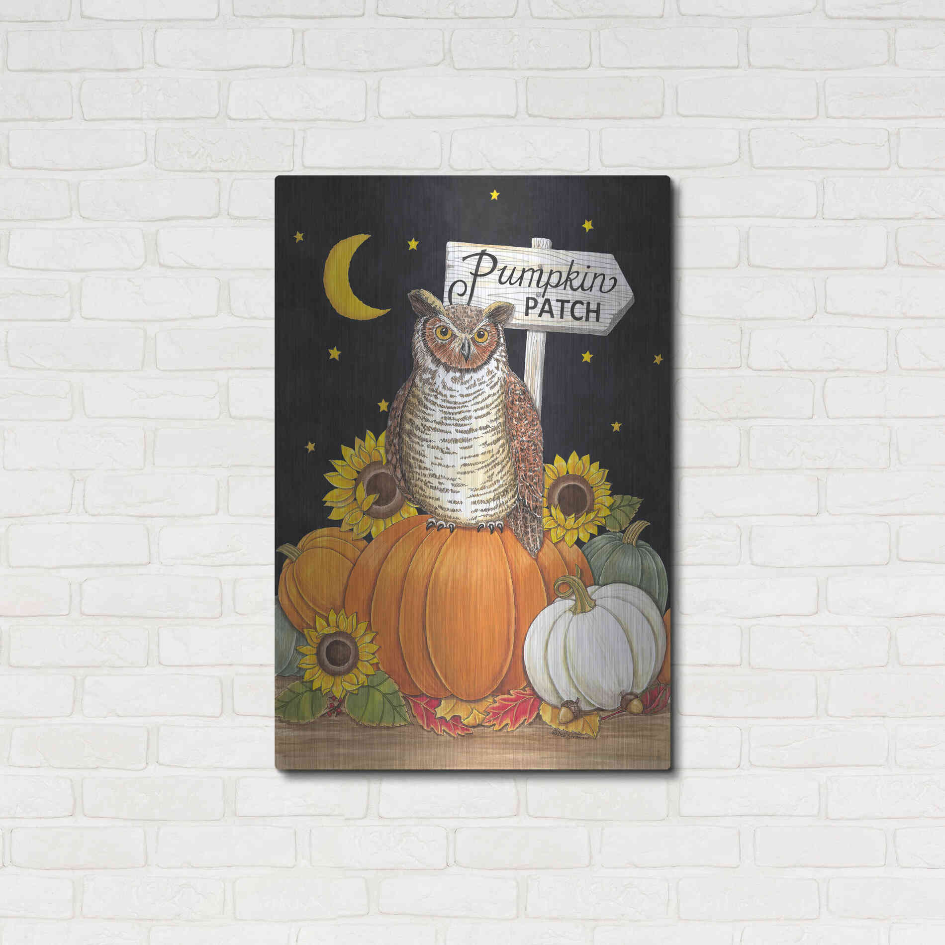 Luxe Metal Art 'Pumpkin Patch Owl' by Deb Strain, Metal Wall Art,24x36