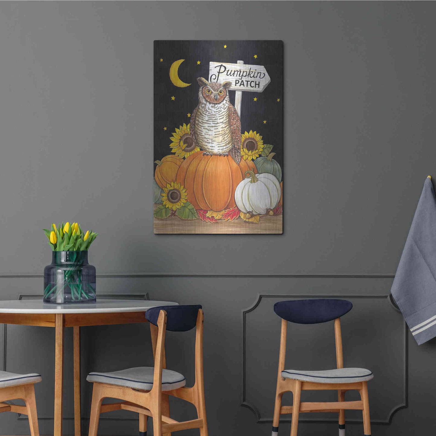 Luxe Metal Art 'Pumpkin Patch Owl' by Deb Strain, Metal Wall Art,24x36