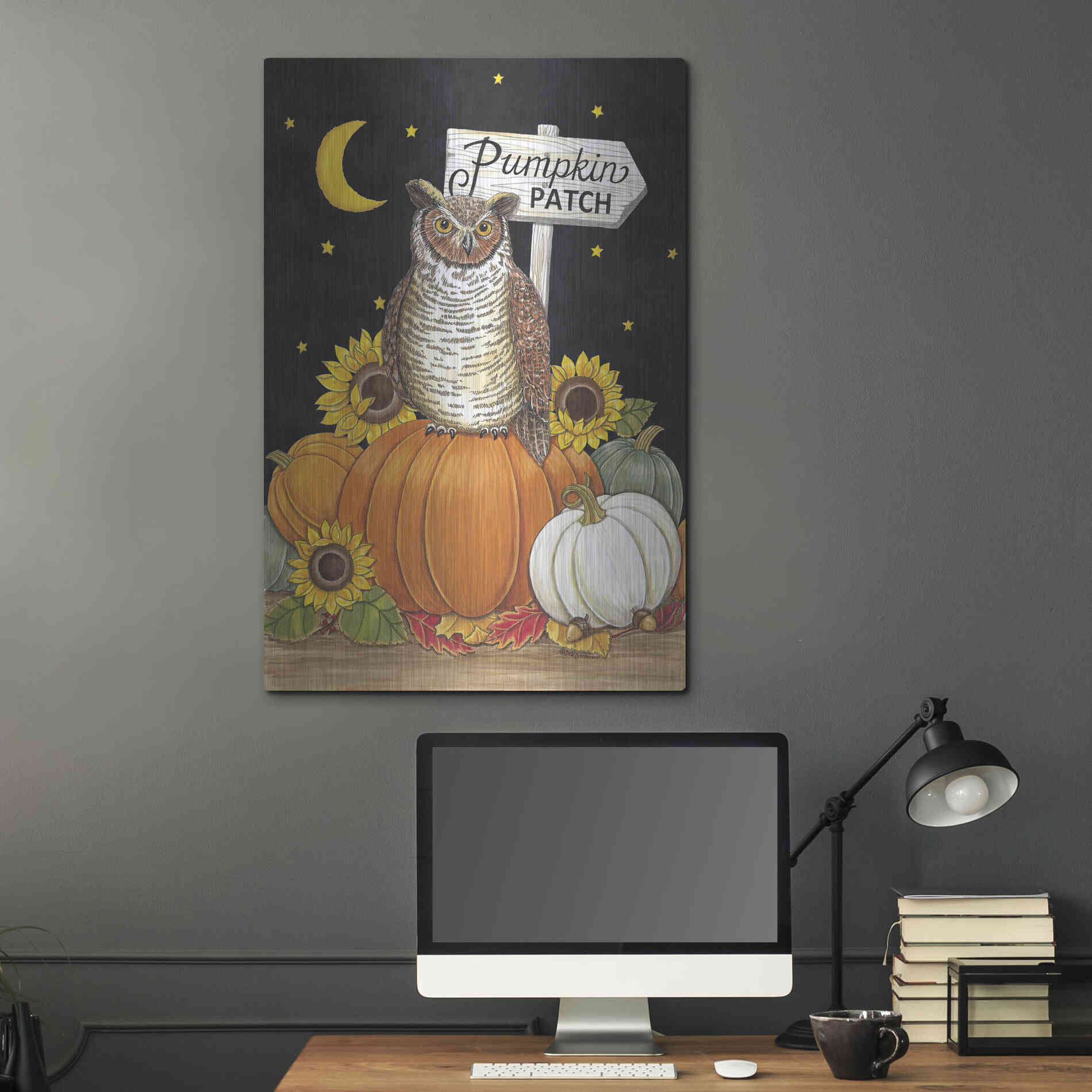 Luxe Metal Art 'Pumpkin Patch Owl' by Deb Strain, Metal Wall Art,24x36