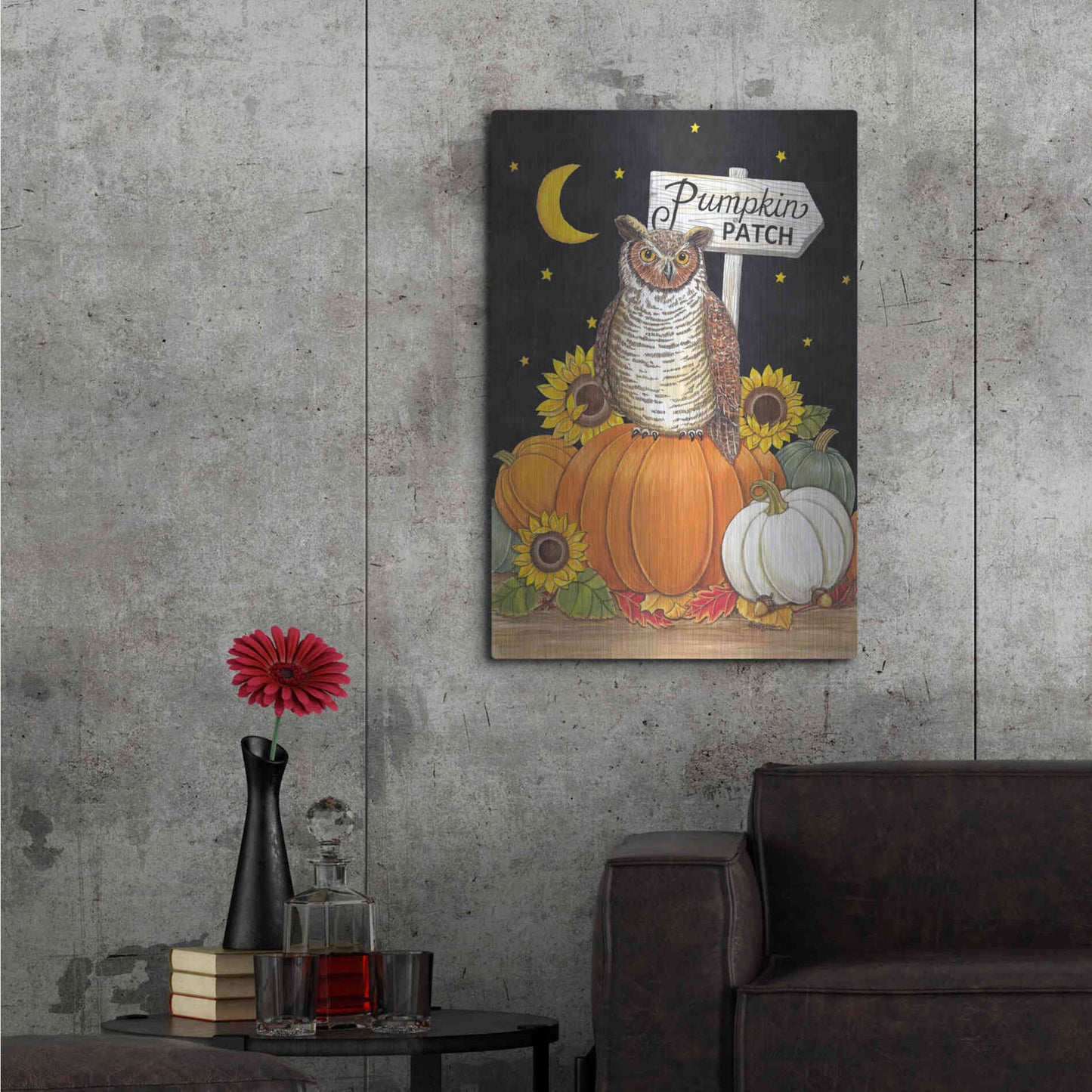 Luxe Metal Art 'Pumpkin Patch Owl' by Deb Strain, Metal Wall Art,24x36