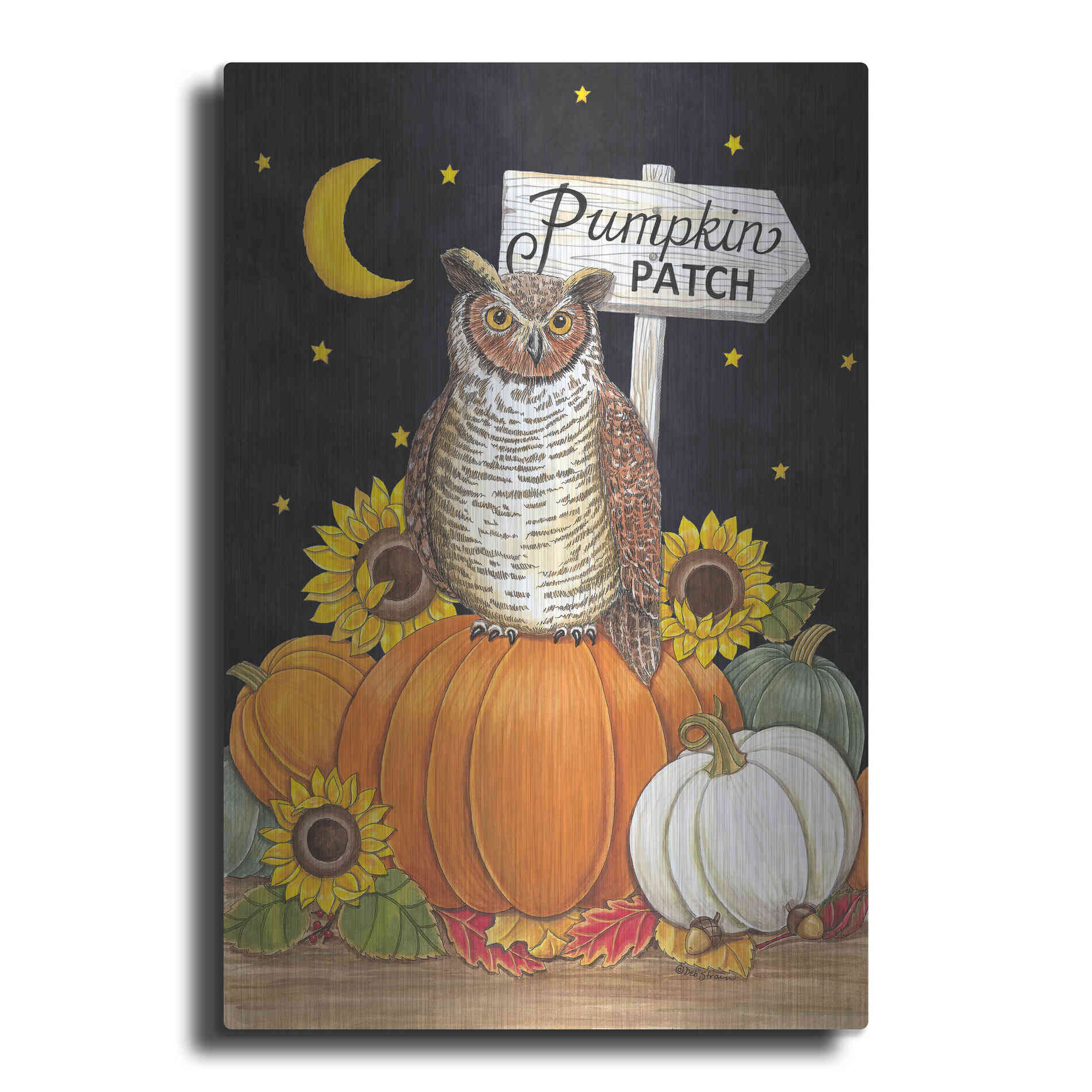 Luxe Metal Art 'Pumpkin Patch Owl' by Deb Strain, Metal Wall Art