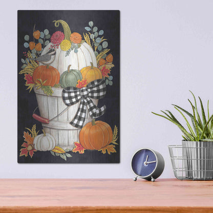 Luxe Metal Art 'Fall Bucket with Chickadee' by Deb Strain, Metal Wall Art,12x16