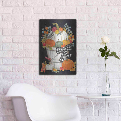 Luxe Metal Art 'Fall Bucket with Chickadee' by Deb Strain, Metal Wall Art,16x24