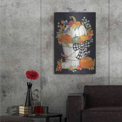 Luxe Metal Art 'Fall Bucket with Chickadee' by Deb Strain, Metal Wall Art,24x36