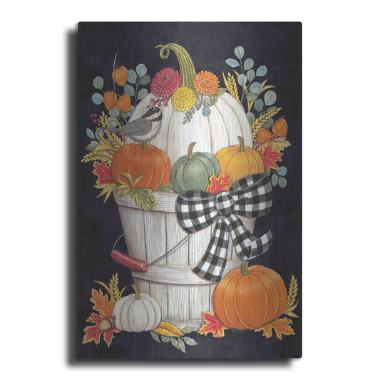 Luxe Metal Art 'Fall Bucket with Chickadee' by Deb Strain, Metal Wall Art