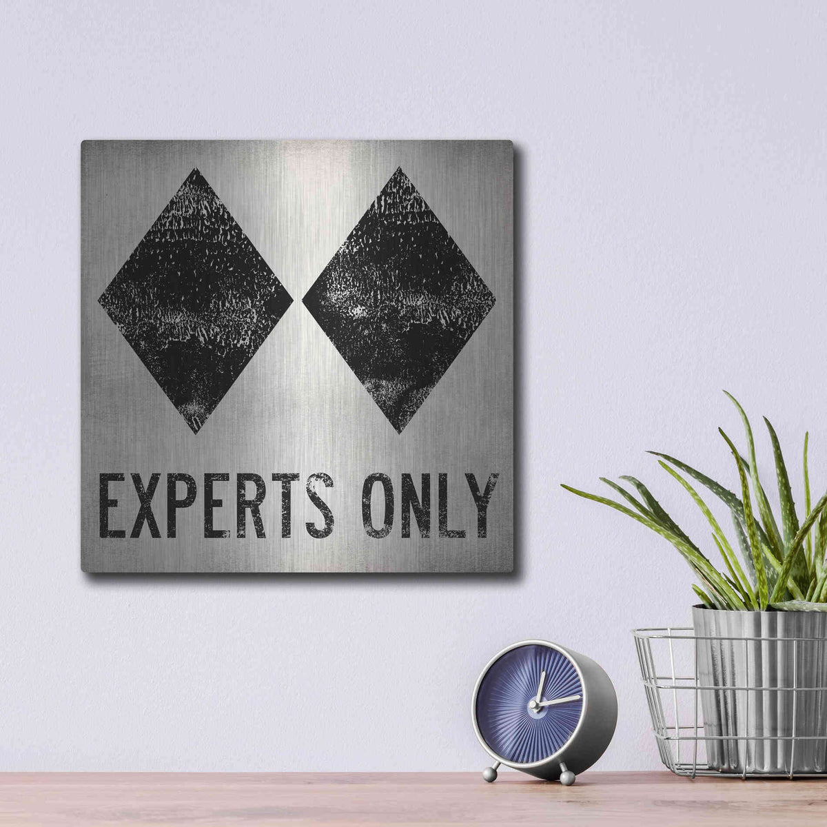 Luxe Metal Art 'Experts Only White' by Ryan Fowler, Metal Wall Art,12x12