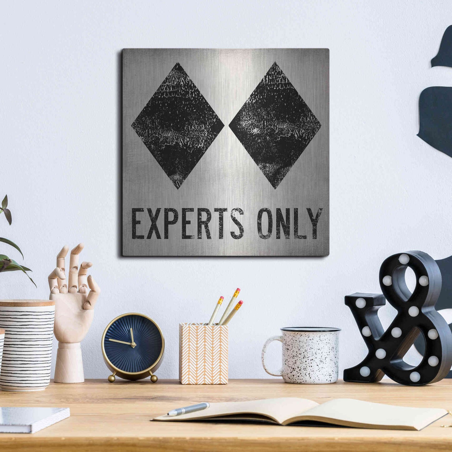 Luxe Metal Art 'Experts Only White' by Ryan Fowler, Metal Wall Art,12x12