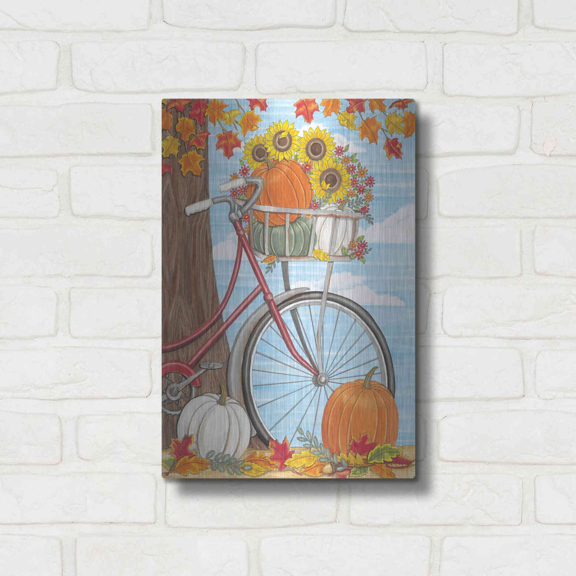Luxe Metal Art 'Fall Bicycle' by Deb Strain, Metal Wall Art,12x16