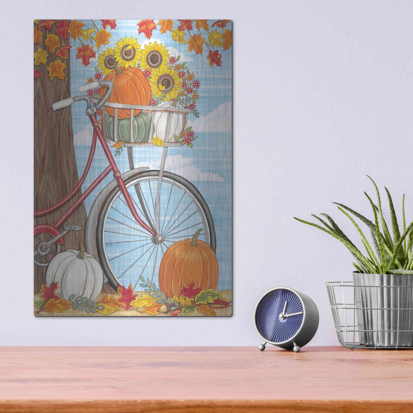 Luxe Metal Art 'Fall Bicycle' by Deb Strain, Metal Wall Art,12x16