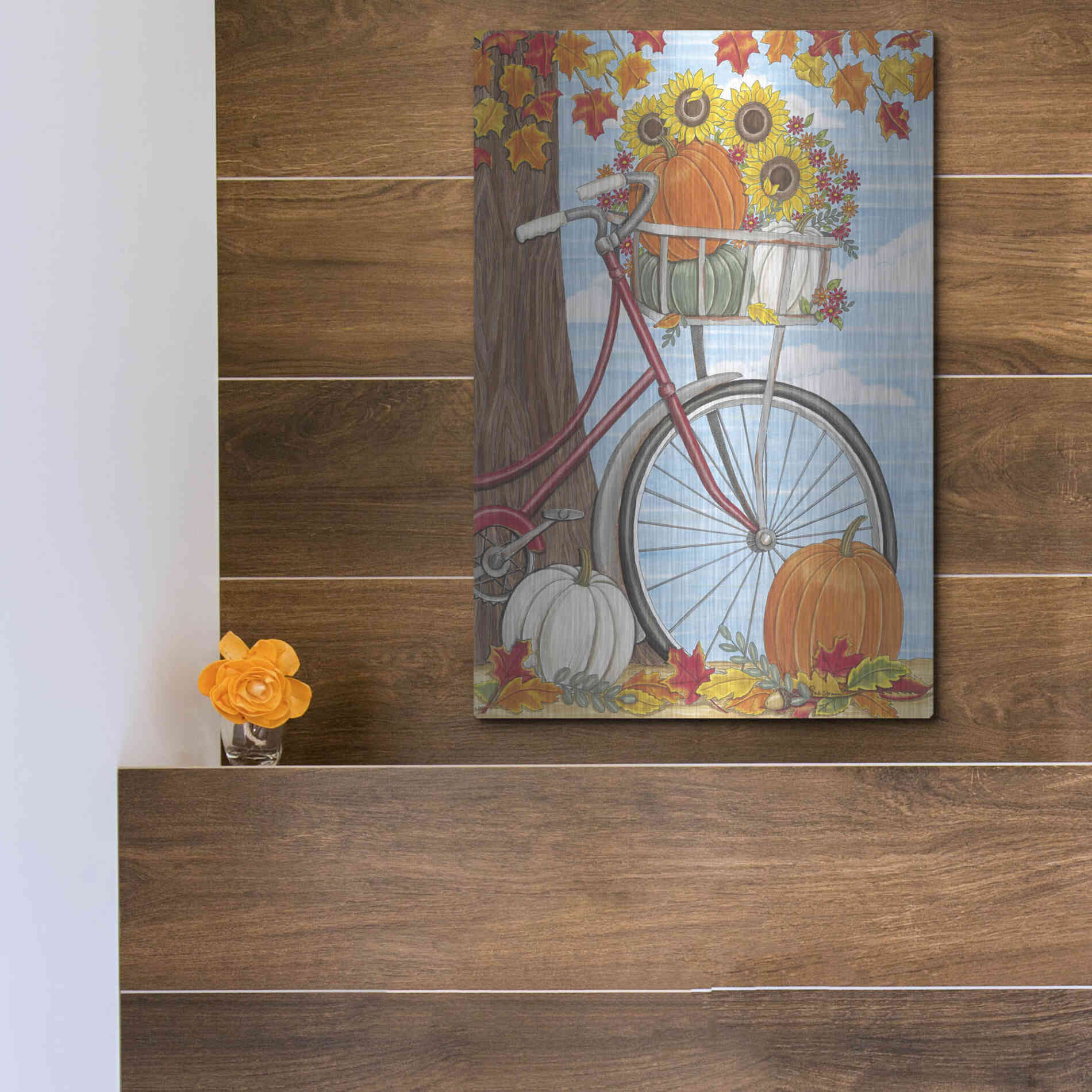 Luxe Metal Art 'Fall Bicycle' by Deb Strain, Metal Wall Art,12x16