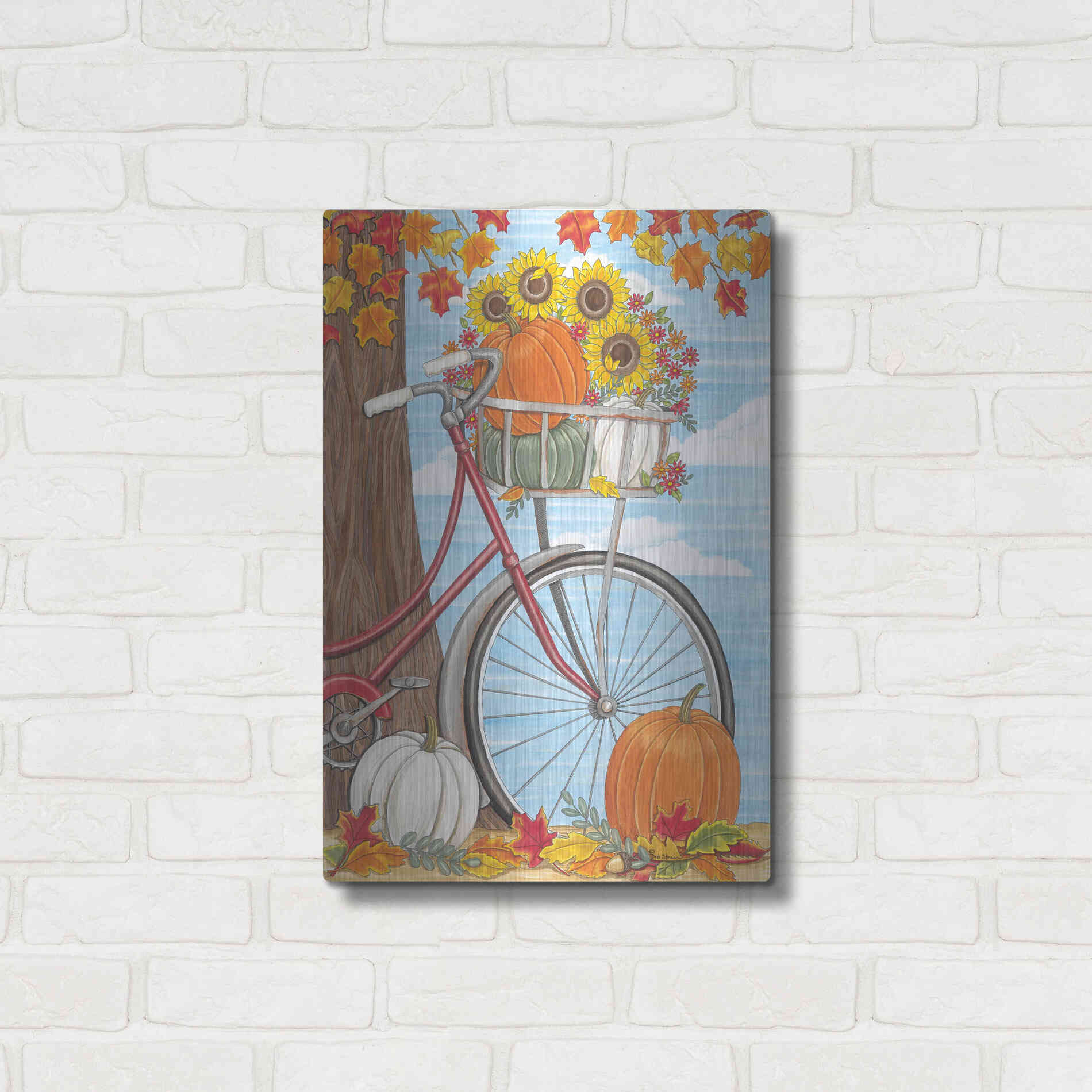 Luxe Metal Art 'Fall Bicycle' by Deb Strain, Metal Wall Art,16x24