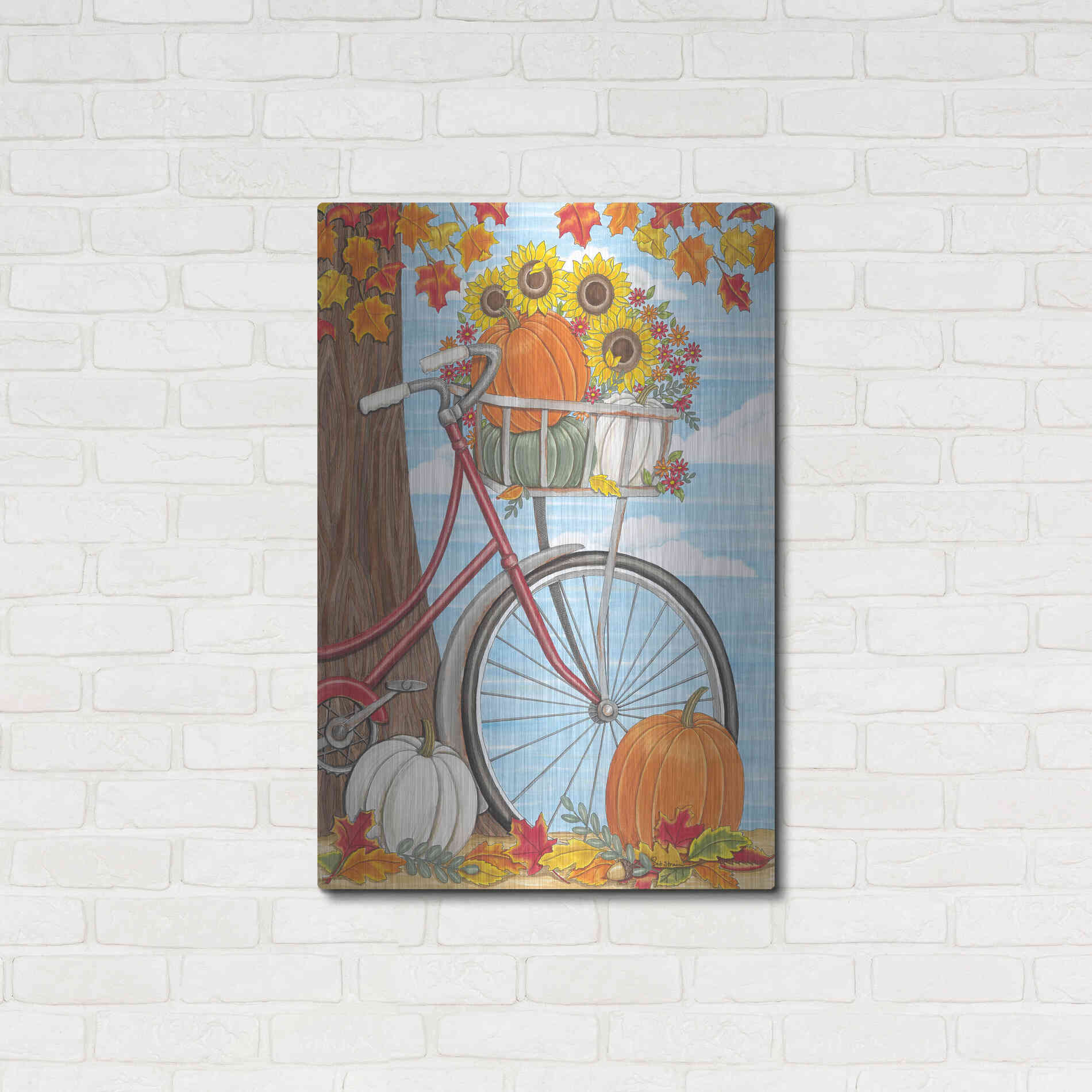 Luxe Metal Art 'Fall Bicycle' by Deb Strain, Metal Wall Art,24x36