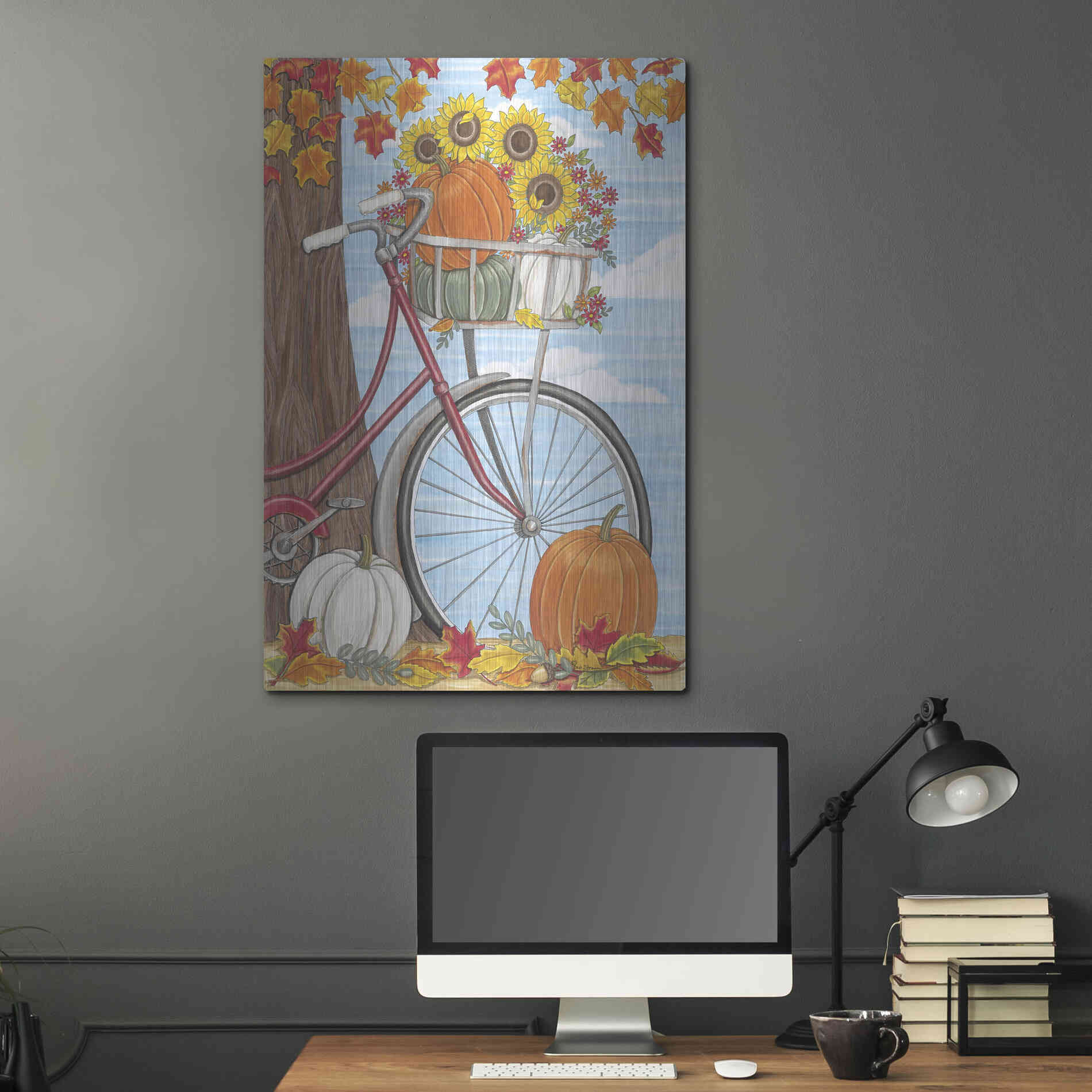 Luxe Metal Art 'Fall Bicycle' by Deb Strain, Metal Wall Art,24x36