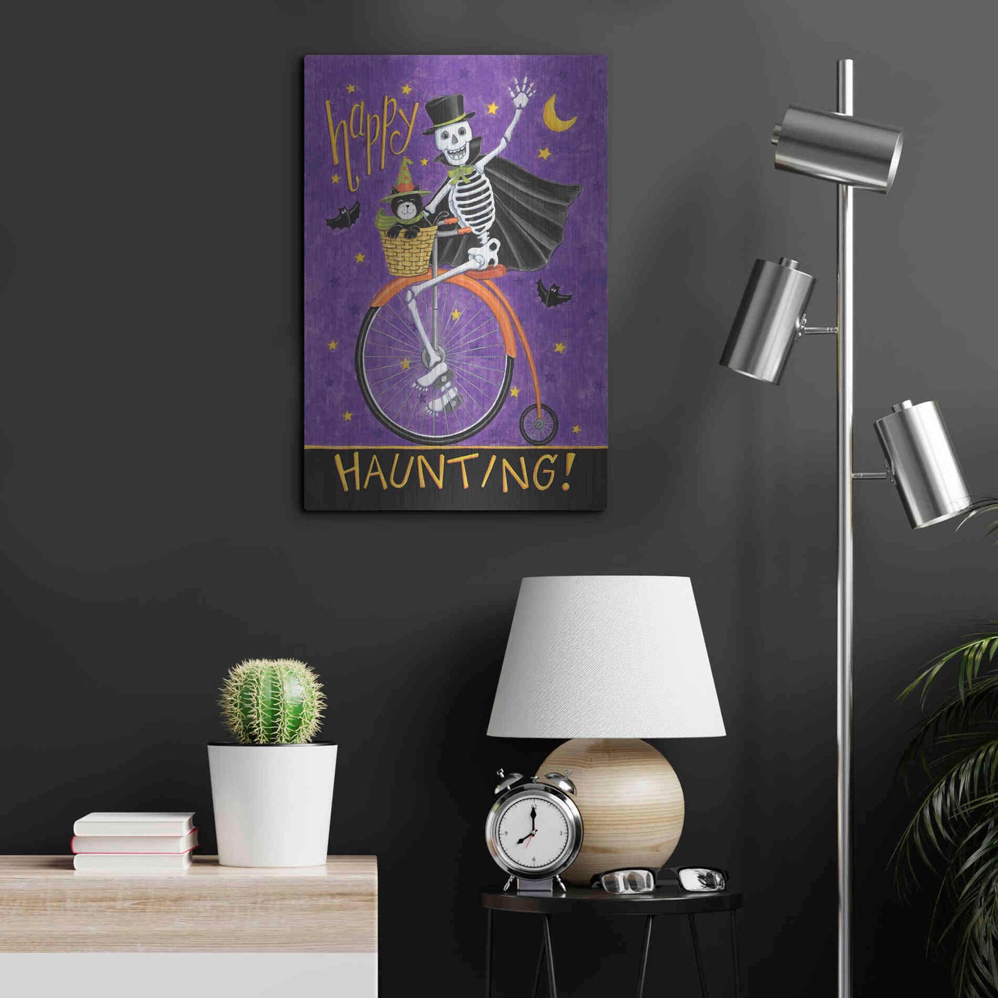 Luxe Metal Art 'Skelton on Bicycle' by Deb Strain, Metal Wall Art,16x24