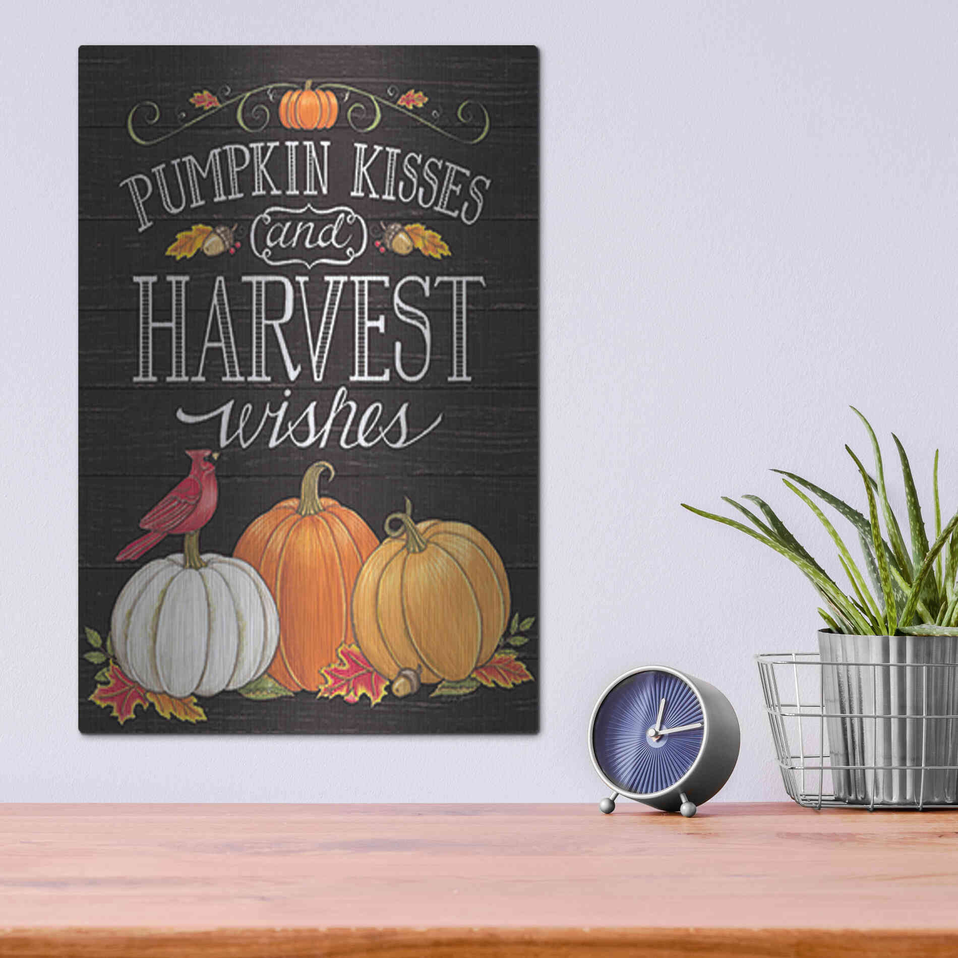 Luxe Metal Art 'Pumpkin Kisses & Harvest Wishes' by Deb Strain, Metal Wall Art,12x16
