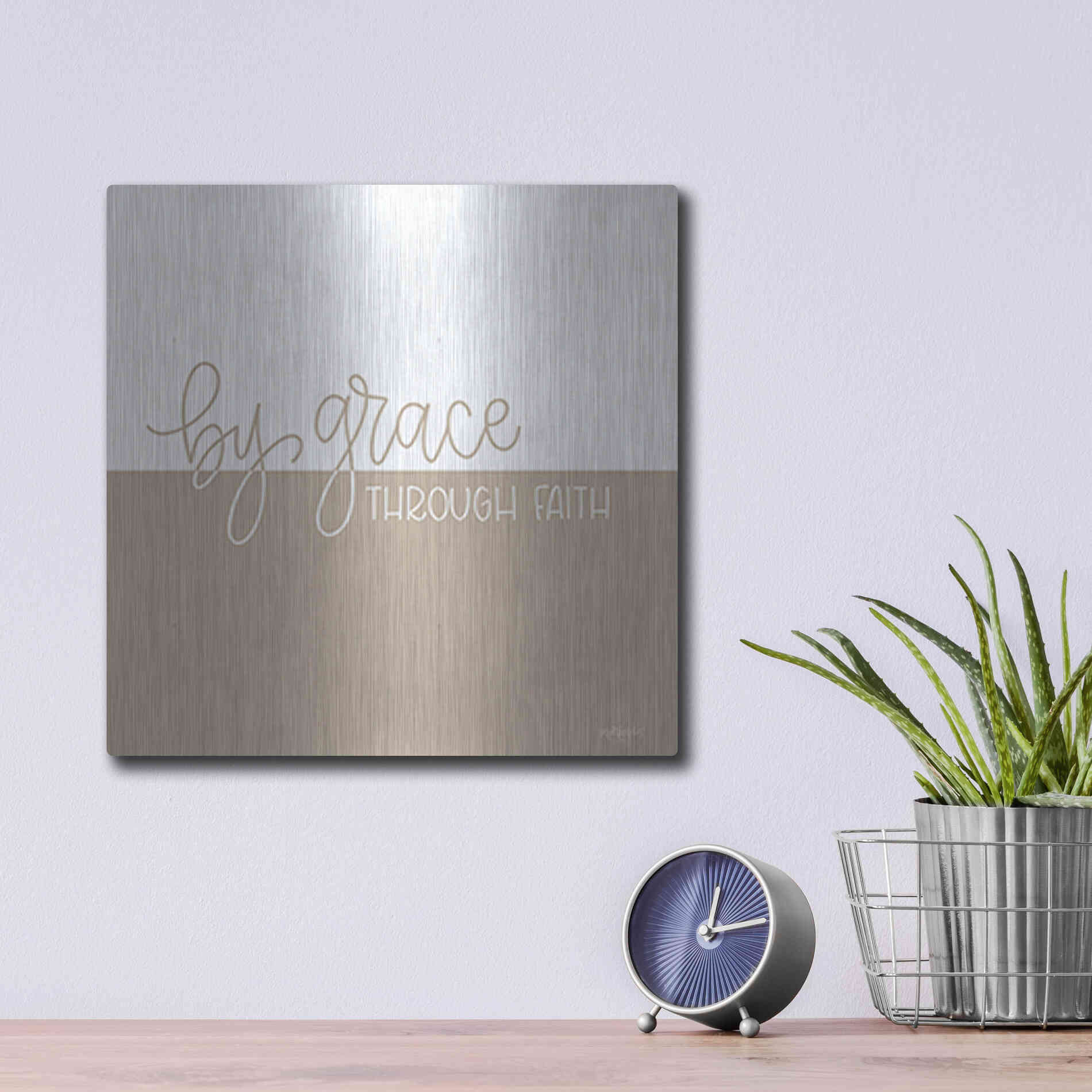 Luxe Metal Art 'By Grace - Through Faith    ' by Imperfect Dust, Metal Wall Art,12x12