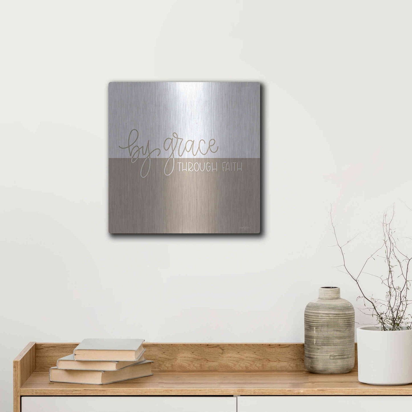 Luxe Metal Art 'By Grace - Through Faith    ' by Imperfect Dust, Metal Wall Art,12x12